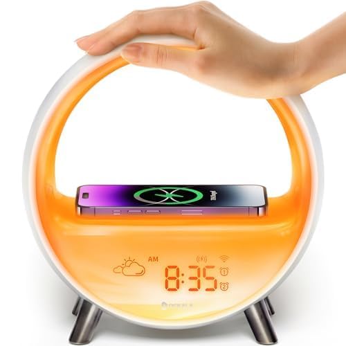 Dekala 5G Arches Gradual Sunrise Alarm Clock Loud Alarm Clock for Heavy Sleepers with Wireless Charging Sunset White Noise Sleep