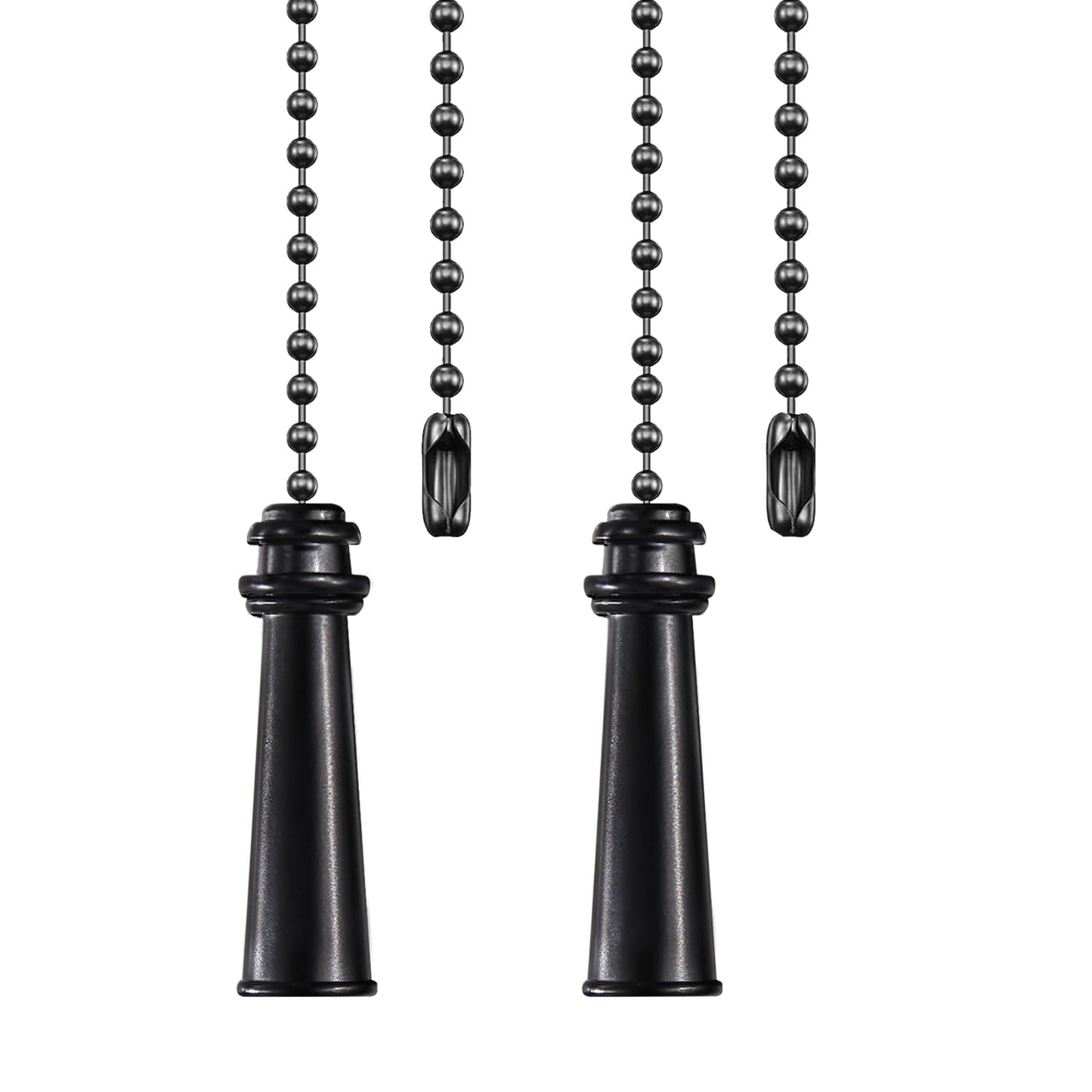 Dotlite 2Pack Metal Ceiling Fan Pull Chains, 12inch Black Heavy Pulls Pendant Decorative Extension, 3mm Beaded Fan Lighting Chai