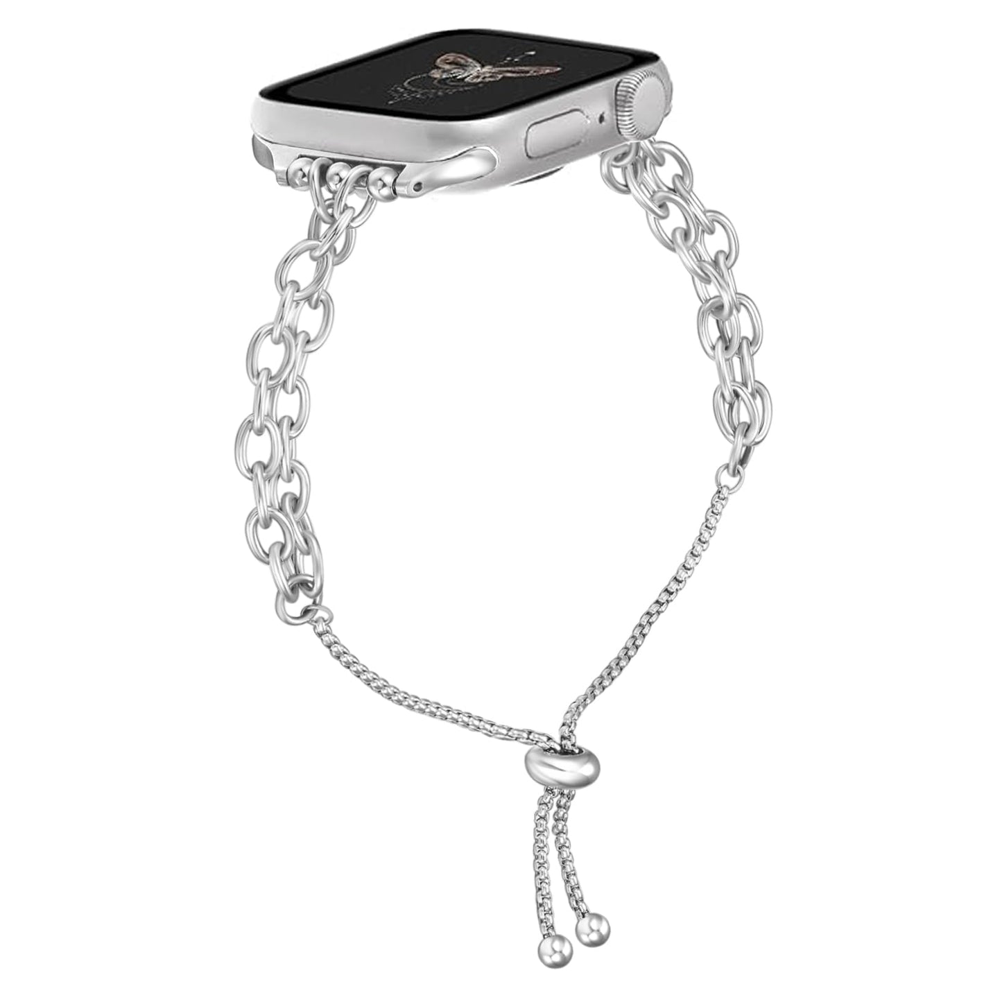 UNY JEWEL Double Chain Link Band Compatible with Apple Watch 38mm 40mm 41mm Adjustable Silver Bracelet Strap iWatch Series 9 8 7