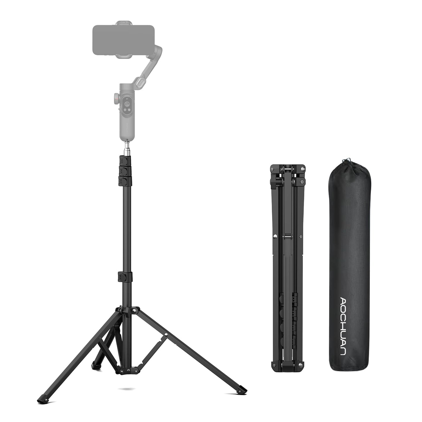 AOCHUAN Tripod for iPhone, 67 Phone Tripod w/Storage Bag for Camera with 1/4 Screw Interface, Three-Legged Stand Compatible w/DS