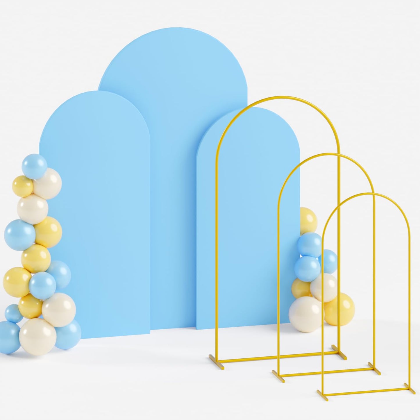 ROMANKAS Arch Backdrop Stand and Cover Set Dusty Blue Arch Backdrop Cover Gold Wedding Arched Frame 6&6.6&7.2ft Backdrop Arches