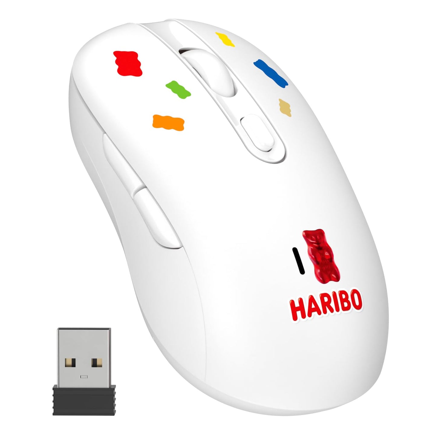DCHK Haribo Wireless Mouse, Bluetooth 3.0/5.0 & 2.4GHz, Adjustable DPI, Multi-Device Pairing, Compact Gummy Bear Style for Lapto
