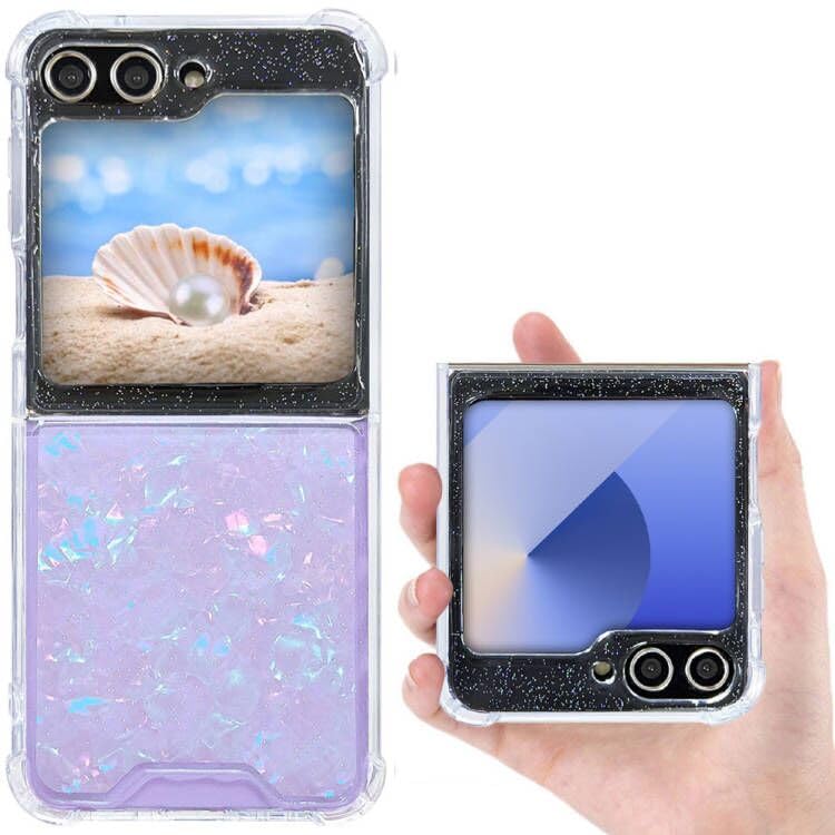 CEOKOK for Samsung Galaxy Z Flip 5/ Z Flip 6/ Z FLIP 7 FE Case Clear Glitter Girly Women Cute Design Protective White Aurora She