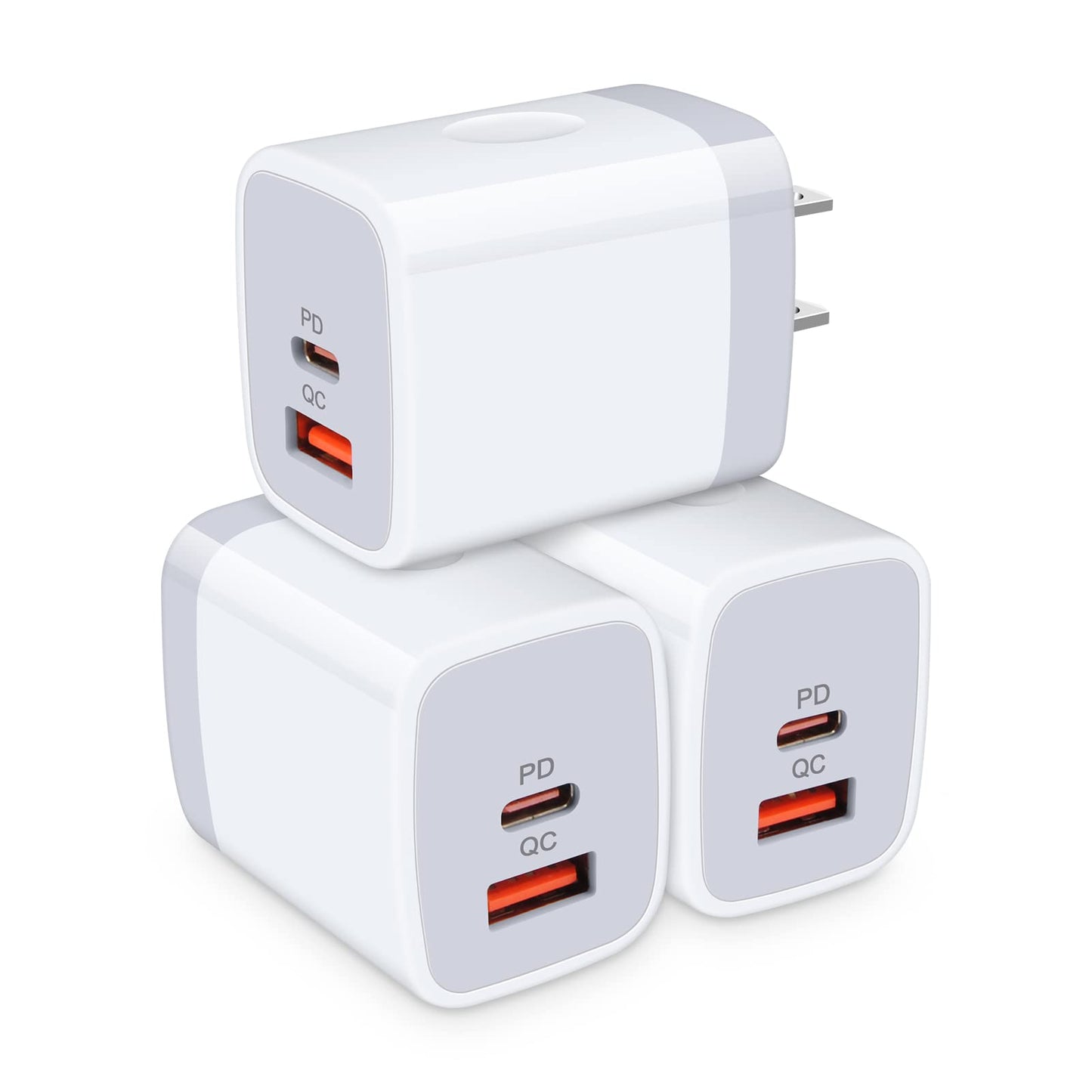 USB C Power Adapter,3Pack 20W 2 Port PD&QC 3.0 Type C Fast Charging Block Wall Charger Compatible for iPhone 17 16e 16 15 14 13