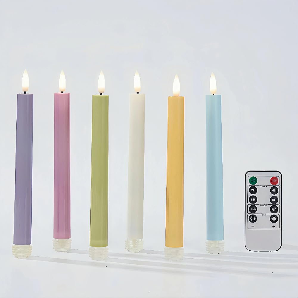 Simplelight Pastel Flameless Taper Candles with Remote -Spring Battery Operated Candles, LED Candlesticks, Easter LED Taper Cand