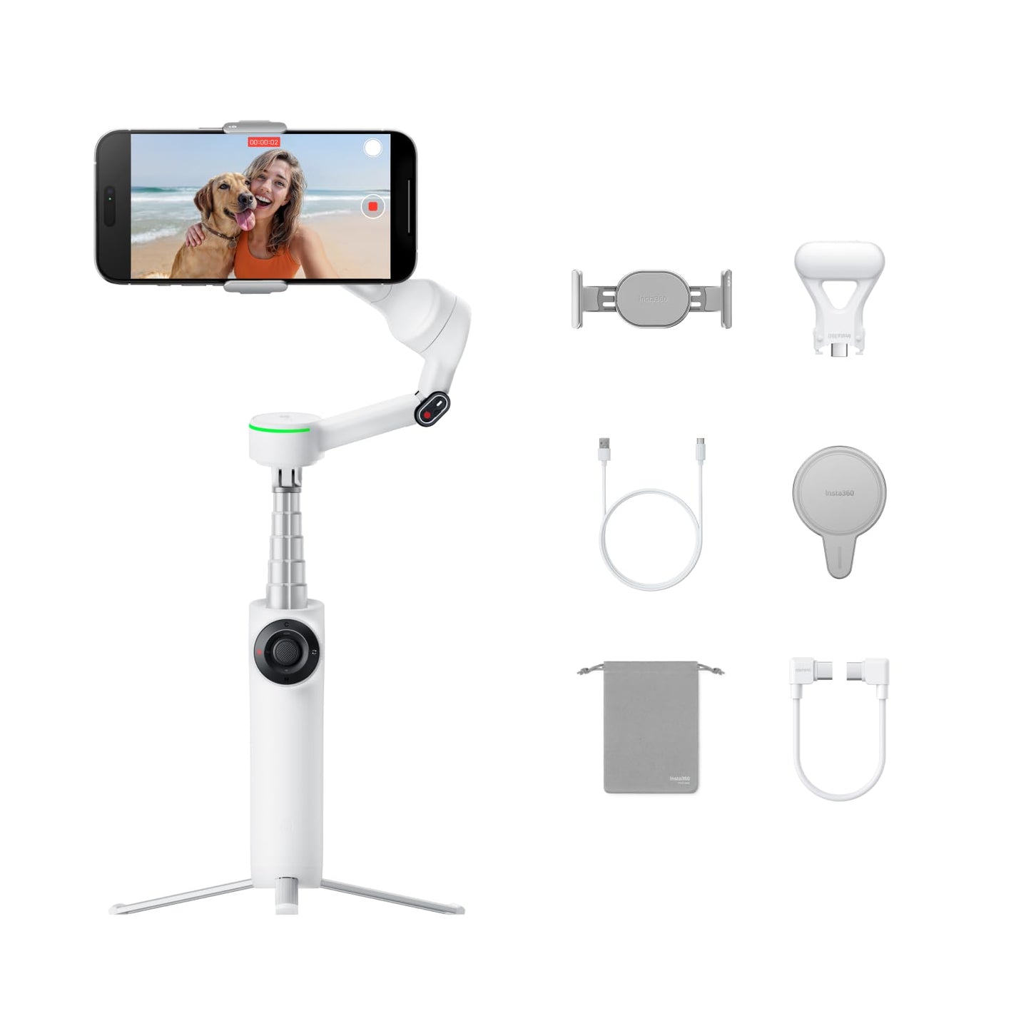 Insta360 Flow 2 Pro Creator Bundle White - Foldable AI Phone Gimbal, Apple DockKit, 360 Pan Tracking, Free Tilt Mode, Built-In T