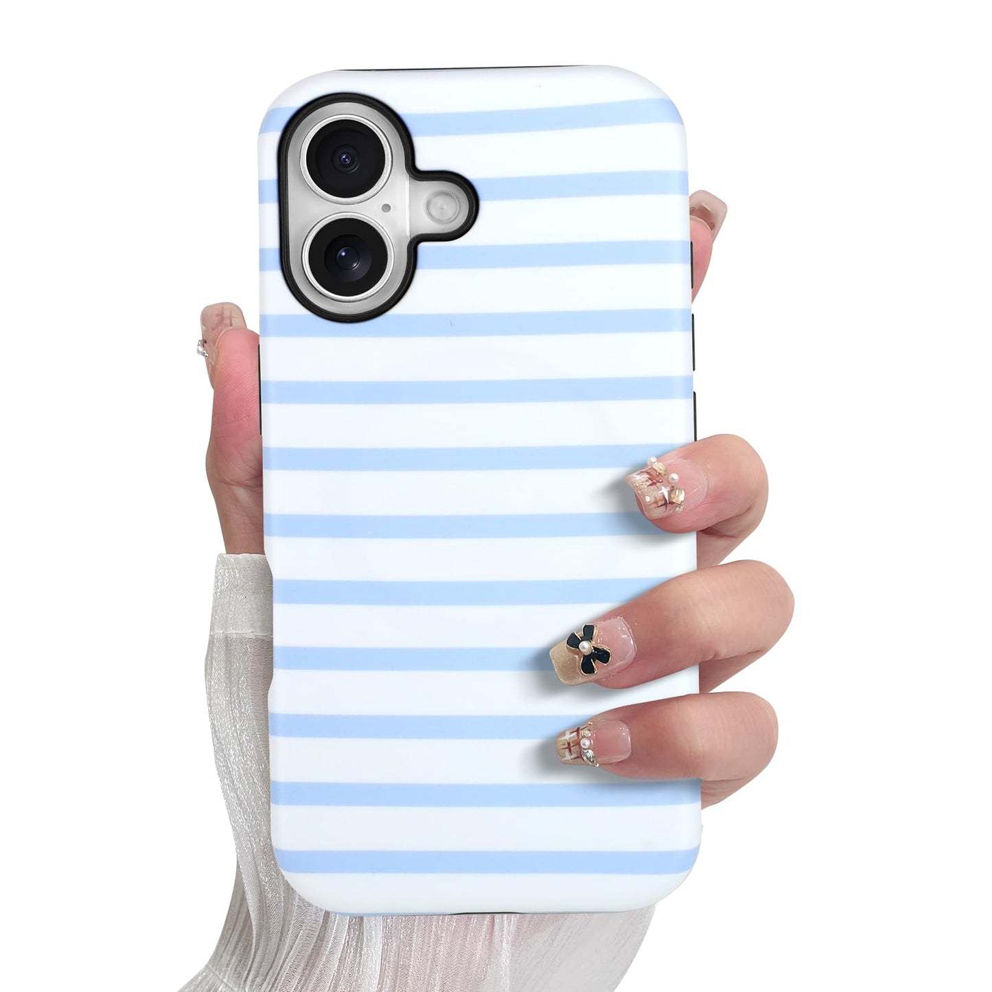 SOKAD Magnetic Horizontal Stripes Phone Case for iPhone 17, Cute Light Blue Striped Line Pattern Compatible with Magsafe Matte P