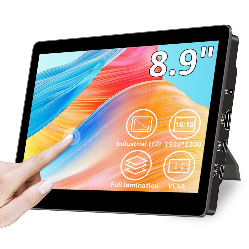 Magedok 8.9 inch Touch Monitor with Stand| 1920 * 1200 |16:10|450Nits|Optical Bonding| HDMI/USB-C Port|Small Monitor for Mini PC