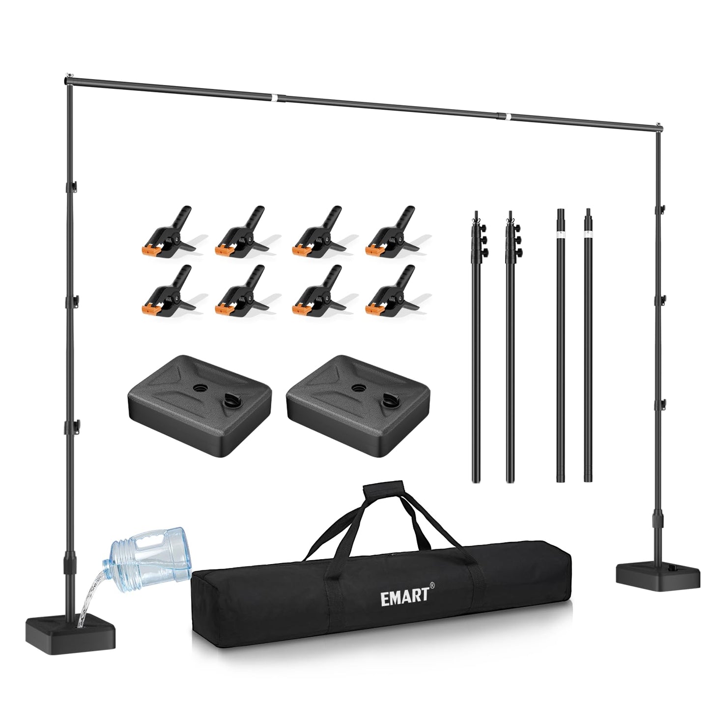EMART Backdrop Stand with Heavy Duty Water Tank Base 8.5x10ft Adjustable Metal Photo Backdrop Stand Kit Pipe and Drape Backgroun
