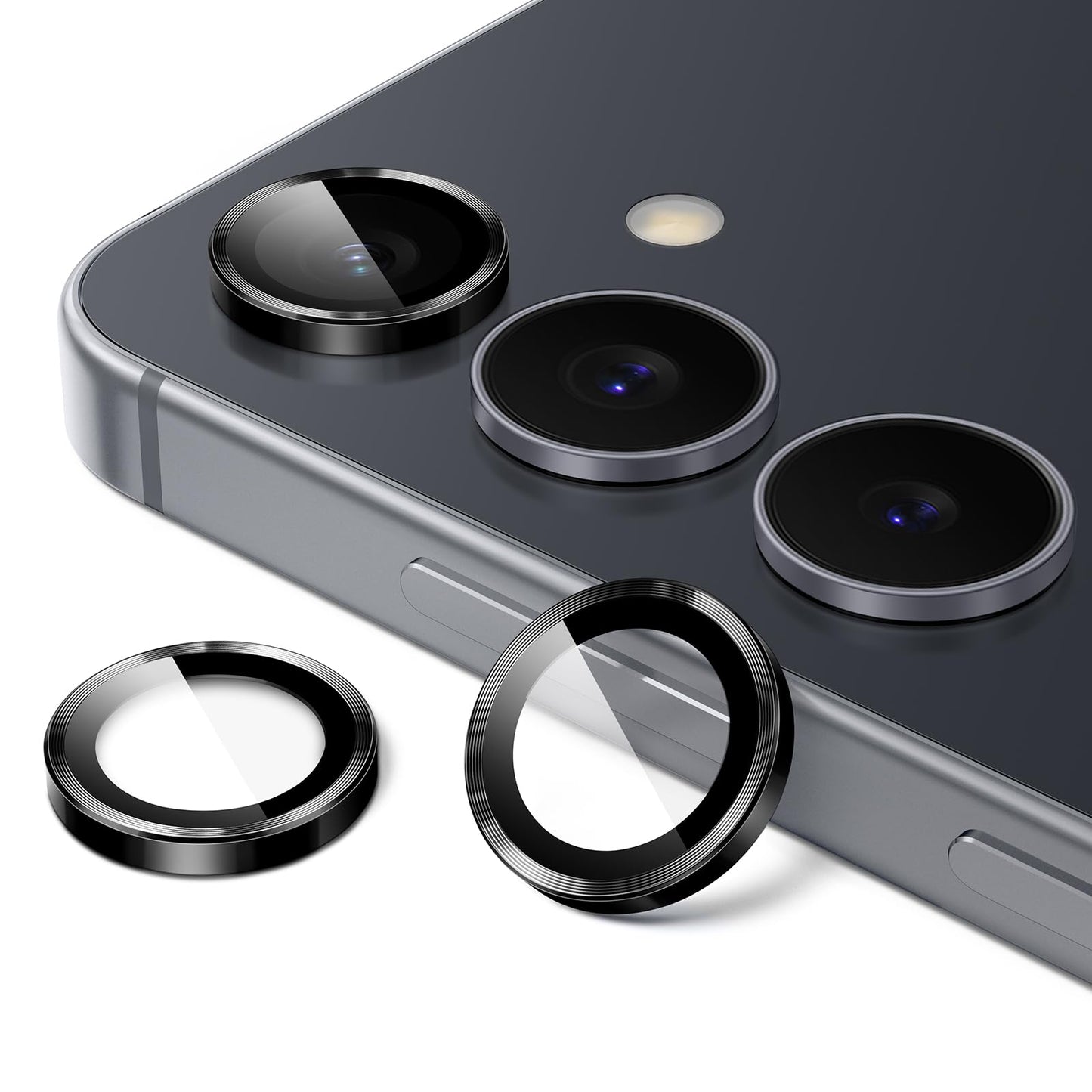 JETech Camera Lens Protector for Samsung Galaxy S25 FE, 9H Tempered Glass Metal Individual Ring Cover, HD Clear, 1 Set (Black)