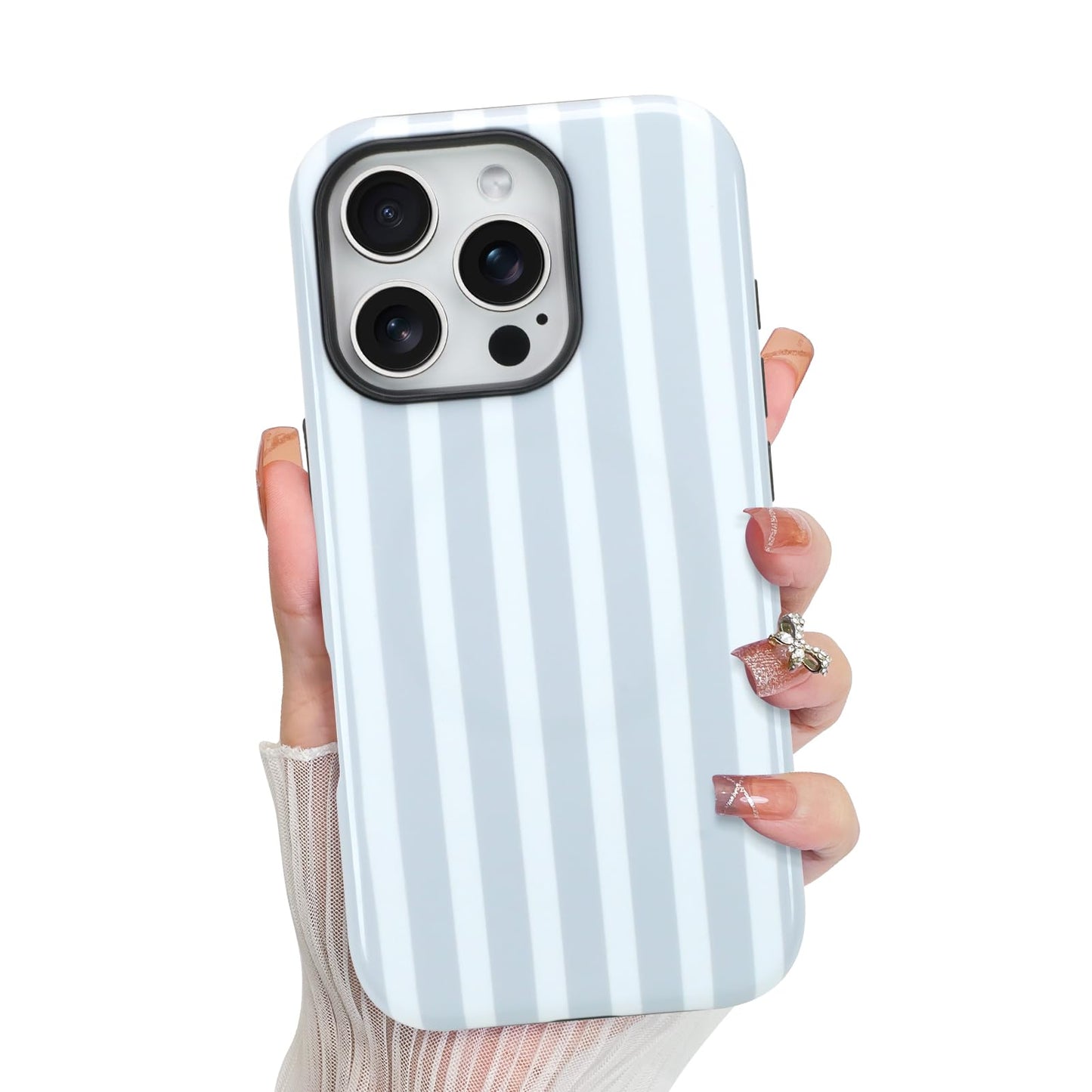 KANGHAR Compatible with iPhone 16 Pro Case, Aesthetic Stripes Cute Pattern, Support for MagSafe Shockproof Cover for Girls Women