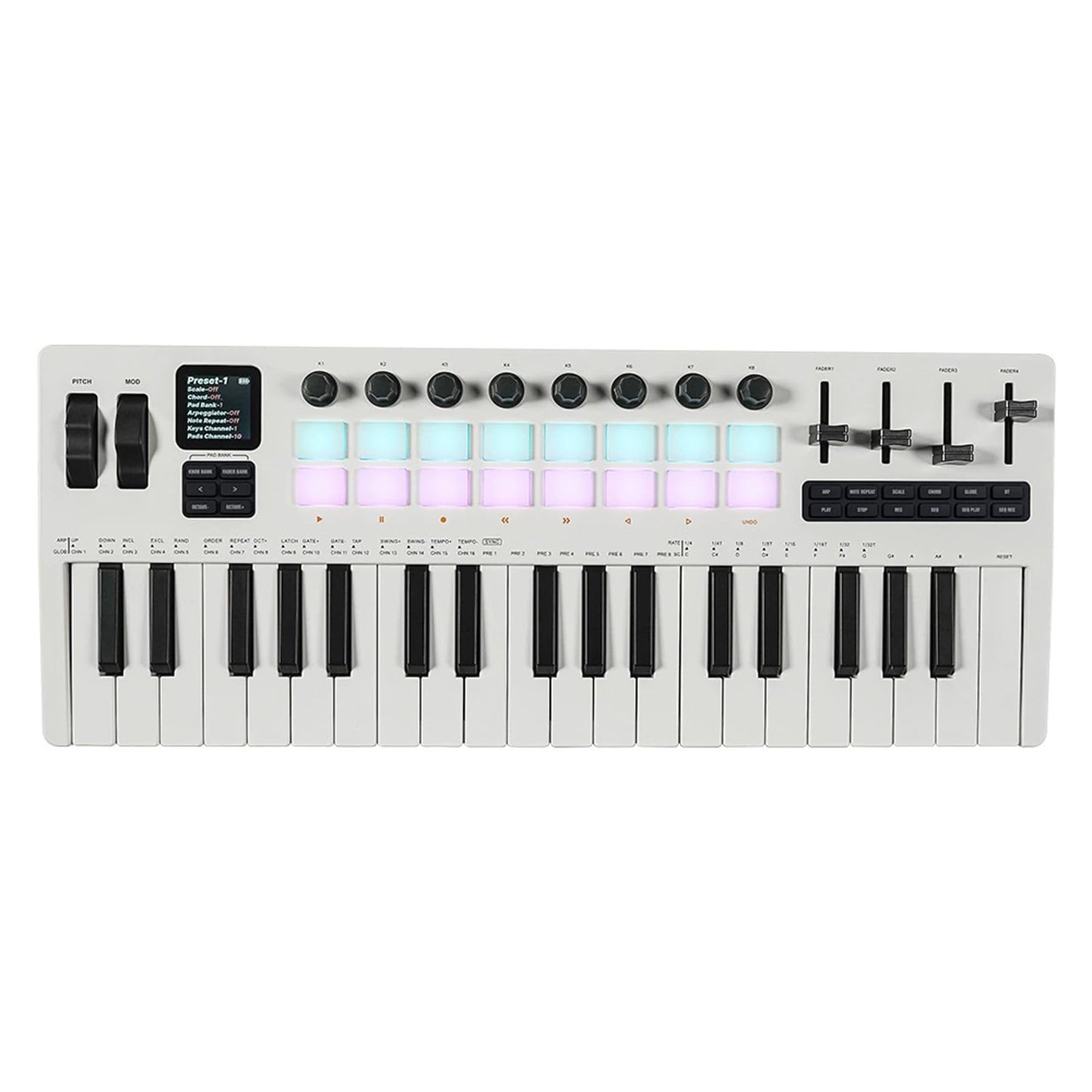 Btuty 37-Key MIDI Keyboard Controller Music Production Controller MIDI Piano Keyboard Drum Pads with 16 RGB Drum Pads 8 Knobs 4