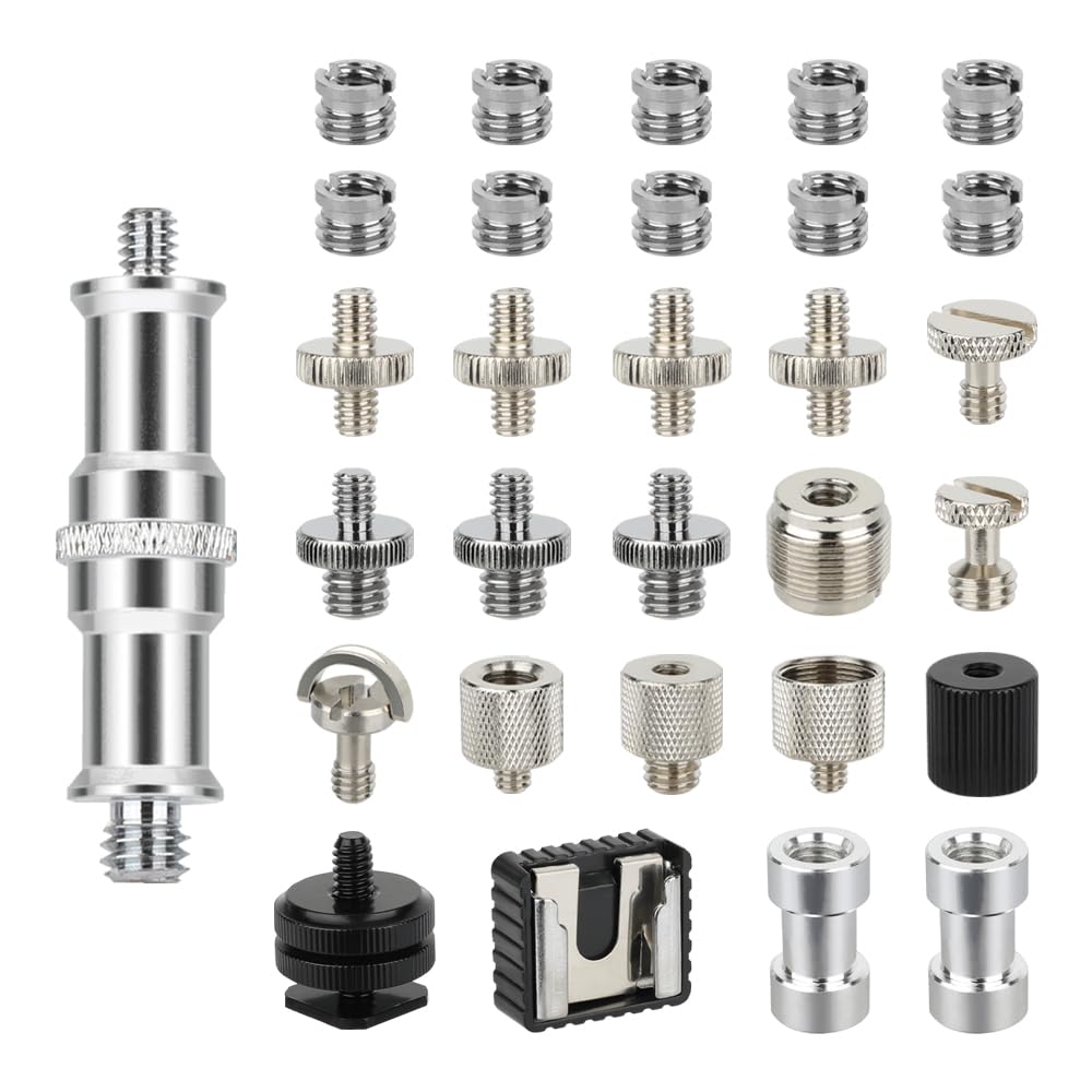 CAMVATE 30PCS Camera Screw Mount Set 1/4 to 1/4,1/4 to 3/8,1/4 to 5/8,1/4 & 3/8 Camera Mount Adapter for Tripod/Monopod/Micropho