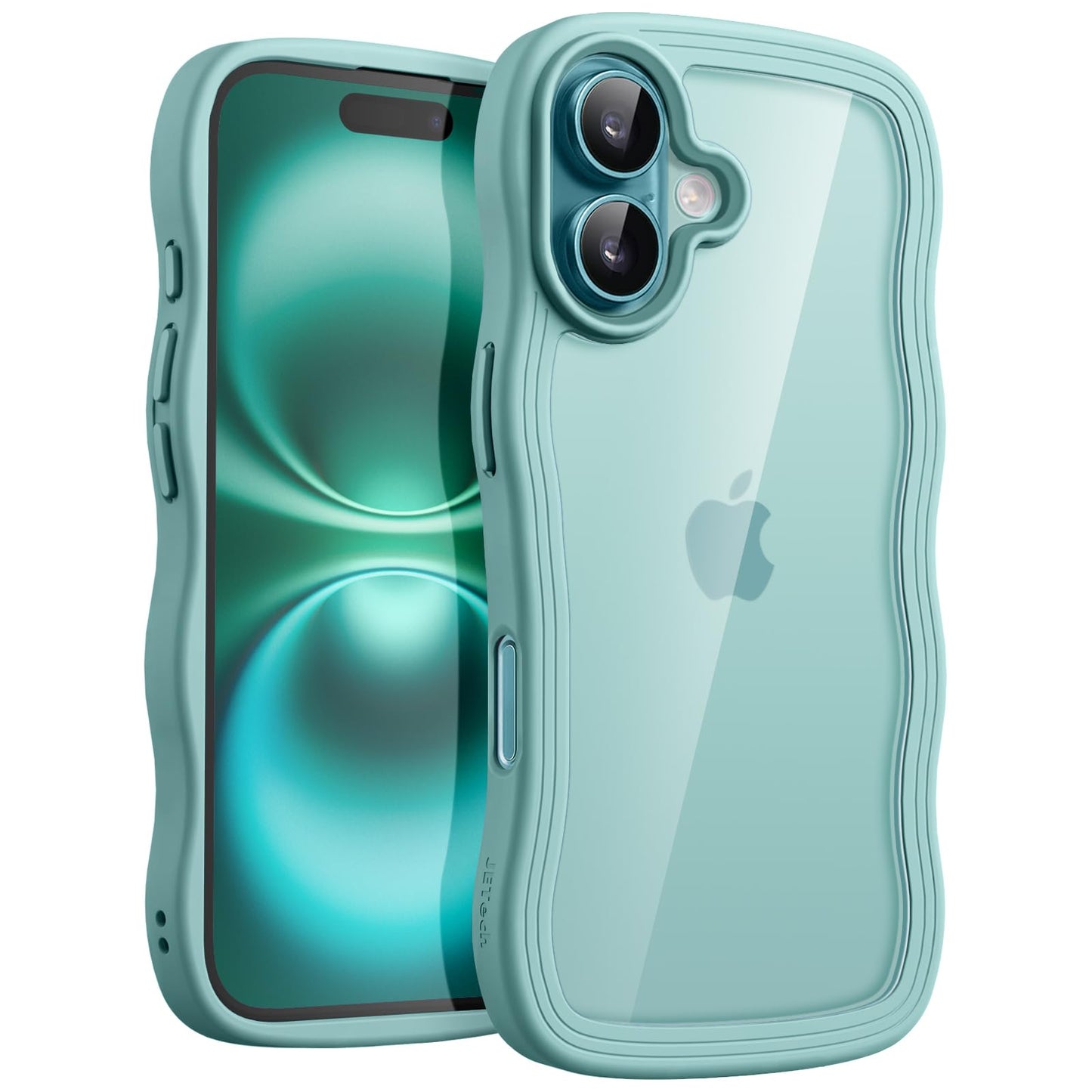JETech Wavy Case for iPhone 16 6.1-Inch, Cute Wave Frame Curly Shape Shockproof Phone Cover for Women and Girls, Clear Hard PC B