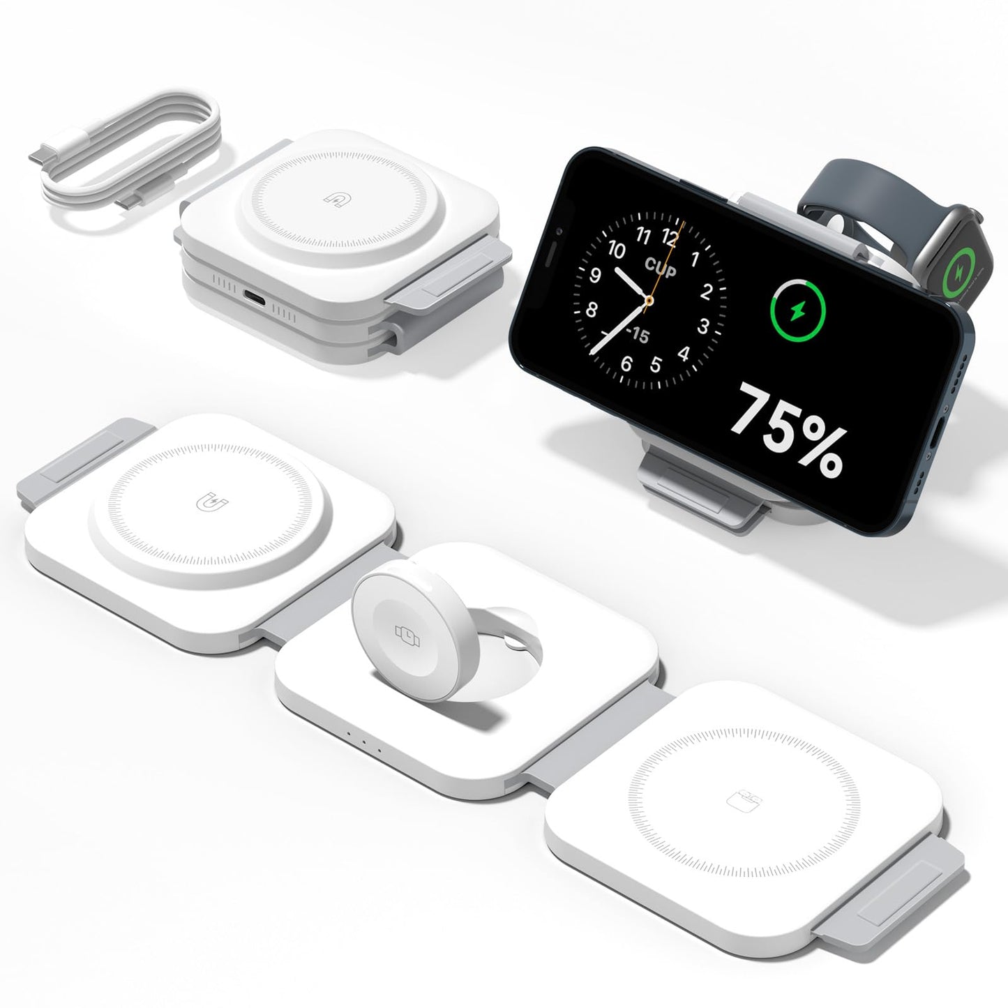 3 in 1 Charging Station for Apple Multiple Devices, Foldable Magnetic Fast Wireless Charger Dock, Travel Charging Pad for iPhone