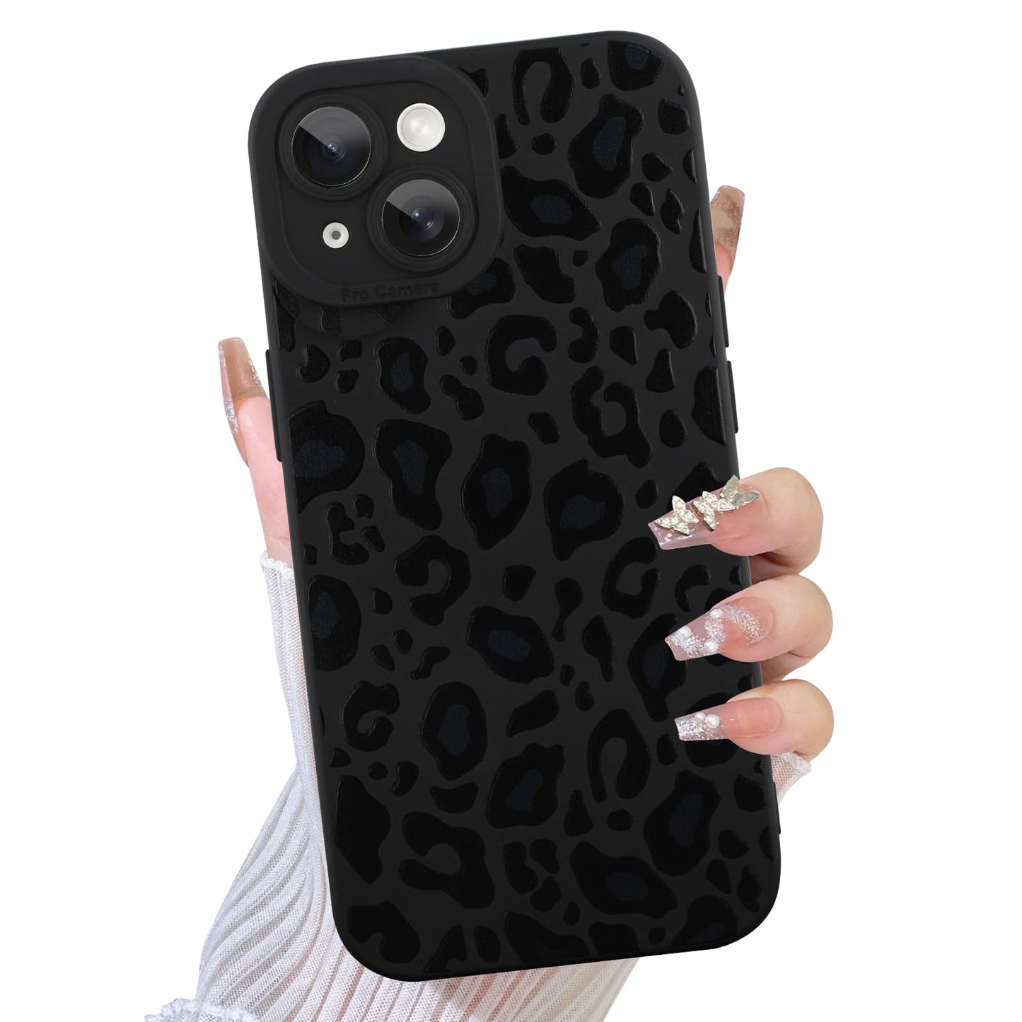 TEAUGHT Compatible with iPhone 14 Case Cute Pattern Black Leopard Print Cheetah Camera Protection Cover, Cheetah Pattern Case Si