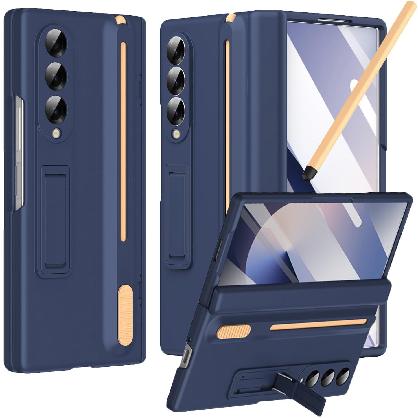 NINKI for Samsung Galaxy Z Fold 3 Case with S Pen Holder and Stylus,Invisible Kickstand Screen Protector Hinge Hard Drop-Proof S