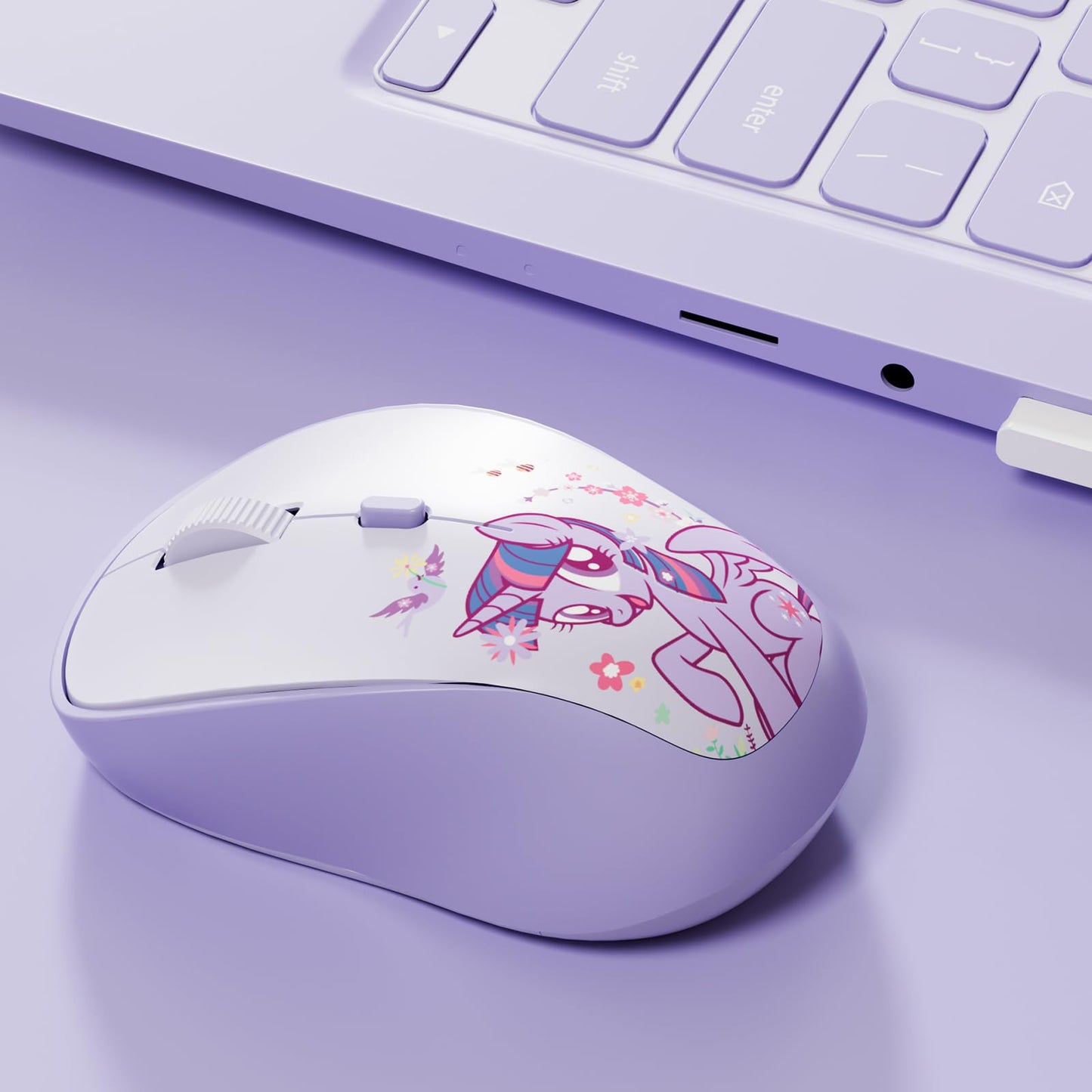 My Little Pony Twilight Sparkle Rechargeable Wireless Mouse - 4-Button Silent Click Mouse with 3 Adjustable DPI (1000/1200/1600)