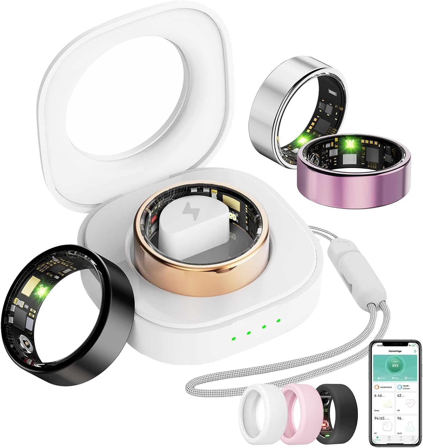 Smart Ring For Women Men, Health Tracker with Heart Rate/Blood Oxygen/Blood Pressure/Sleep Monitoring/Step Counting, IP68 Waterp