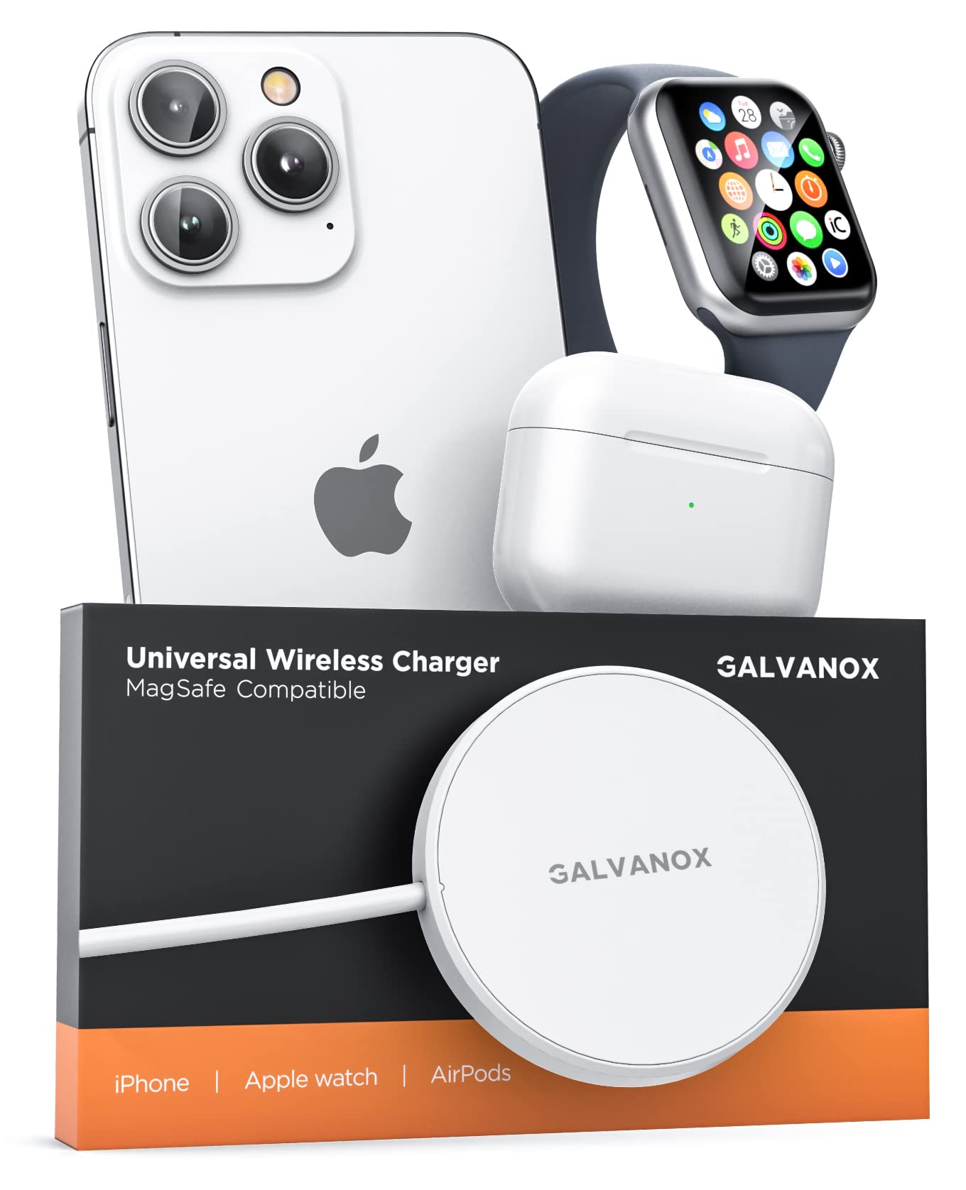 Tech Gift Idea Christmas 2024, (2-in-1) Charger for Apple Watch + iPhone, Reversible Magnetic Wireless Charging (Compatible with