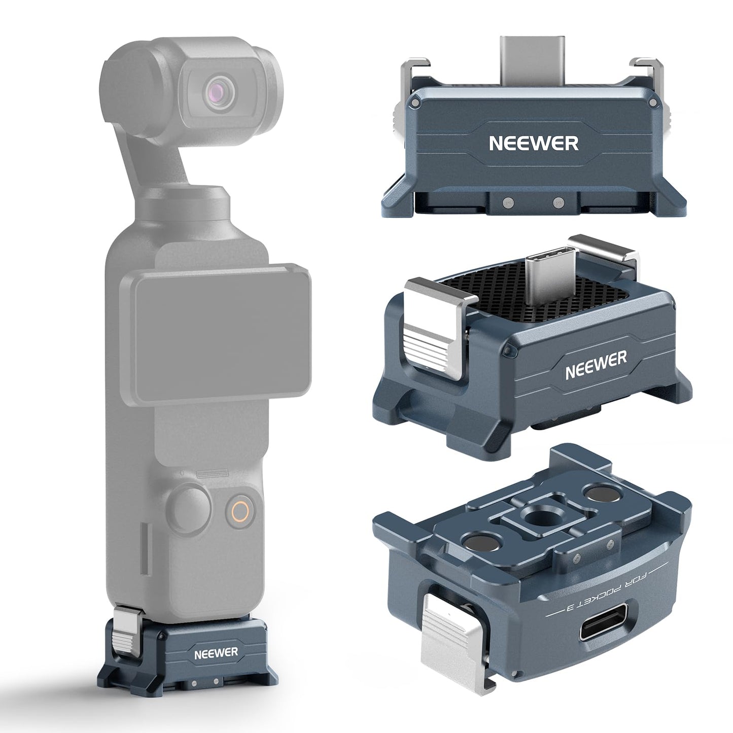 NEEWER Charging Adapter Base Compatible with DJI Osmo Pocket 3 Gimbal, Type C Charging with 1/4 Thread Arca Type Dovetail, Magne