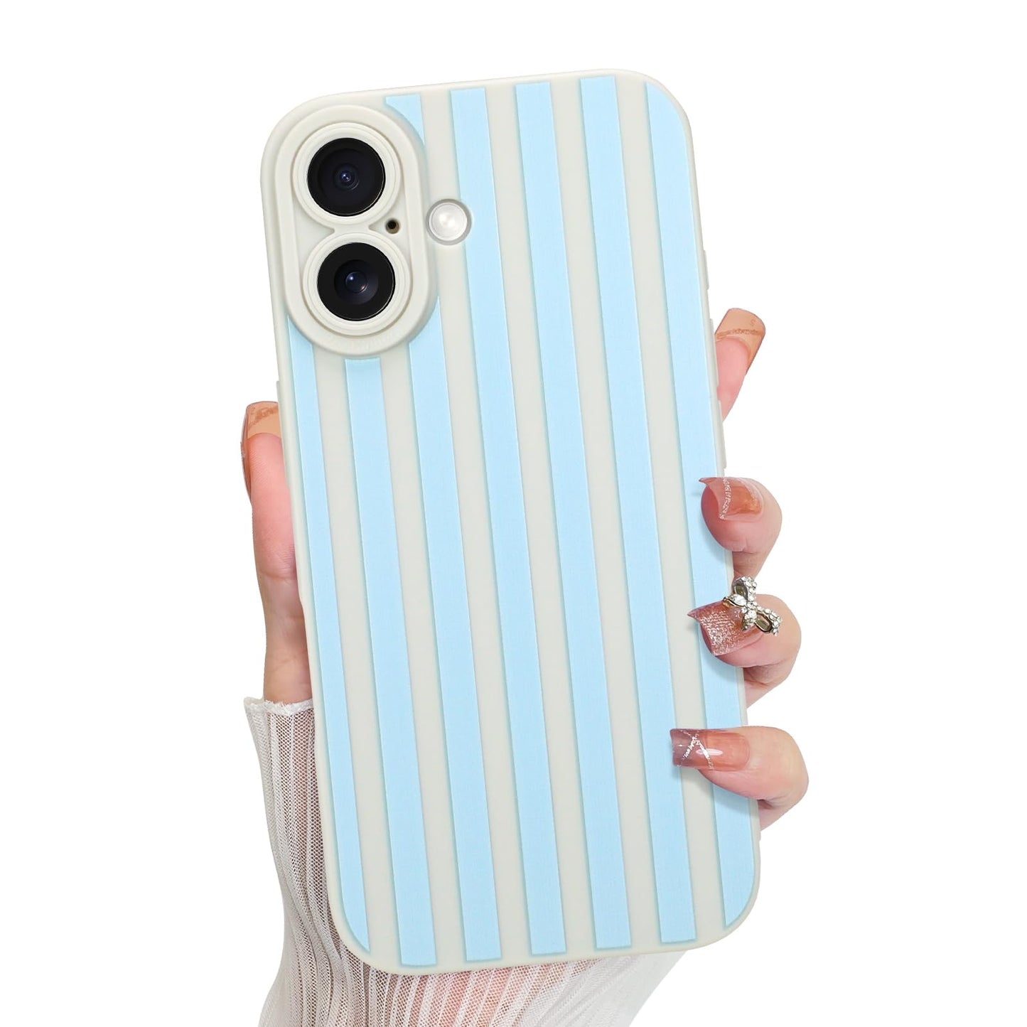 KANGHAR Compatible with iPhone 16 Case, Silicone Stripes Cute Pattern, Camera Protection Soft Slim Phone Case for Phone Case -Li