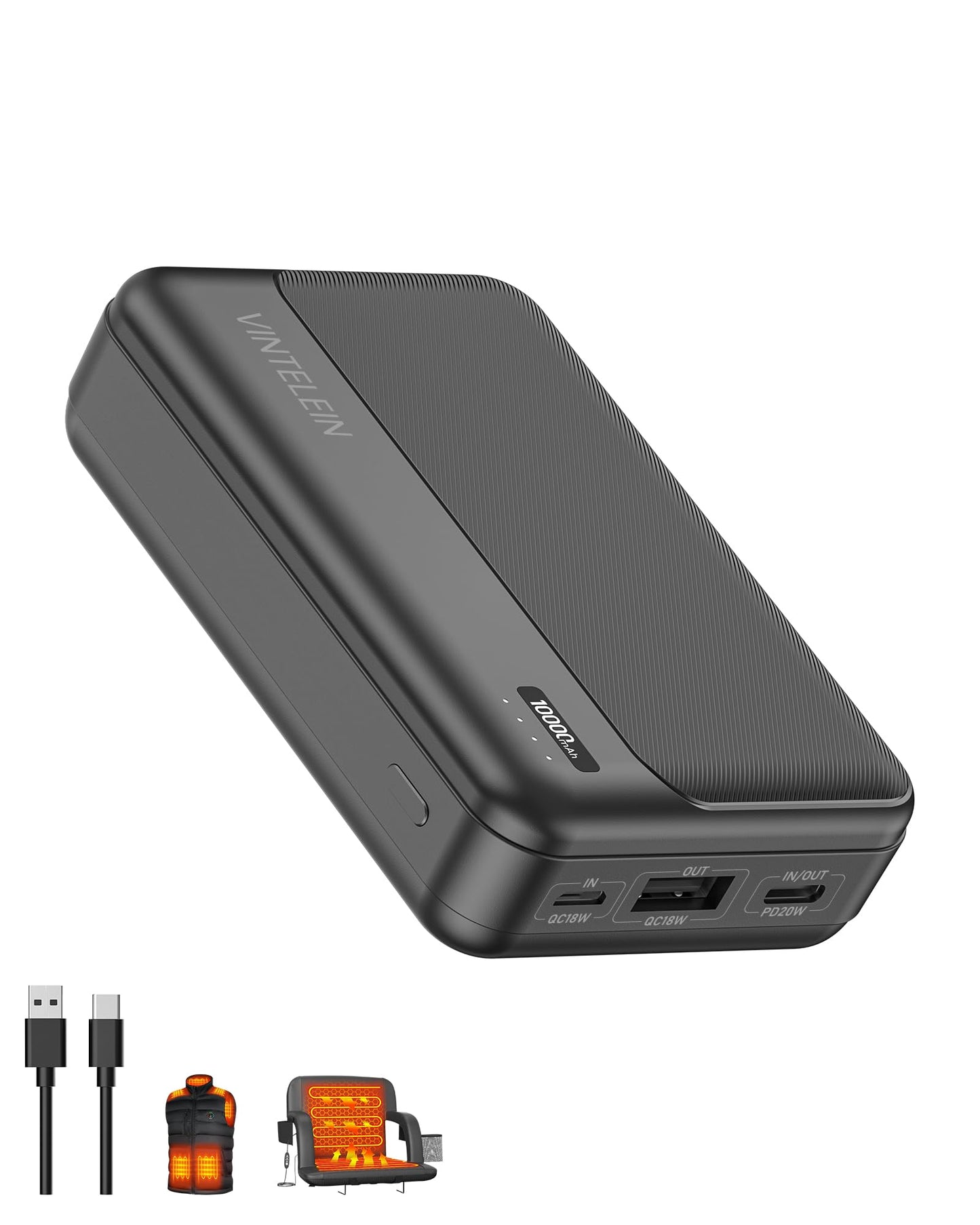 5V 2A Heated Vest Battery Pack Ultra-compact Small 10000mAh Replacement Power Bank for Burngogo/Rrtizan/Soleilwear/Yolikeb Tidew