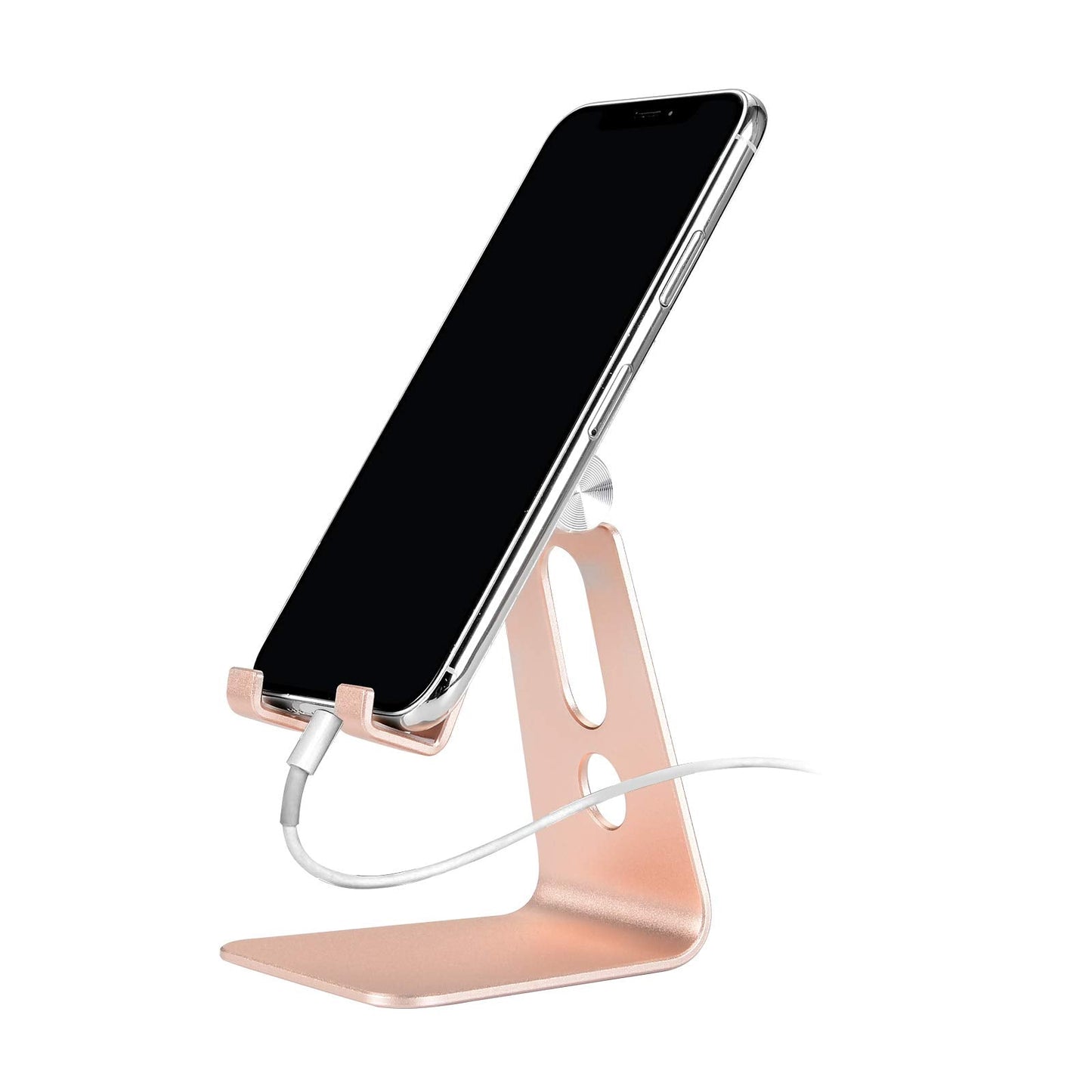 Emoly Adjustable Aluminum Cell Phone Stand, Anti-Slip Base, Convenient Charging Port, Fits All Smartphones, Pink