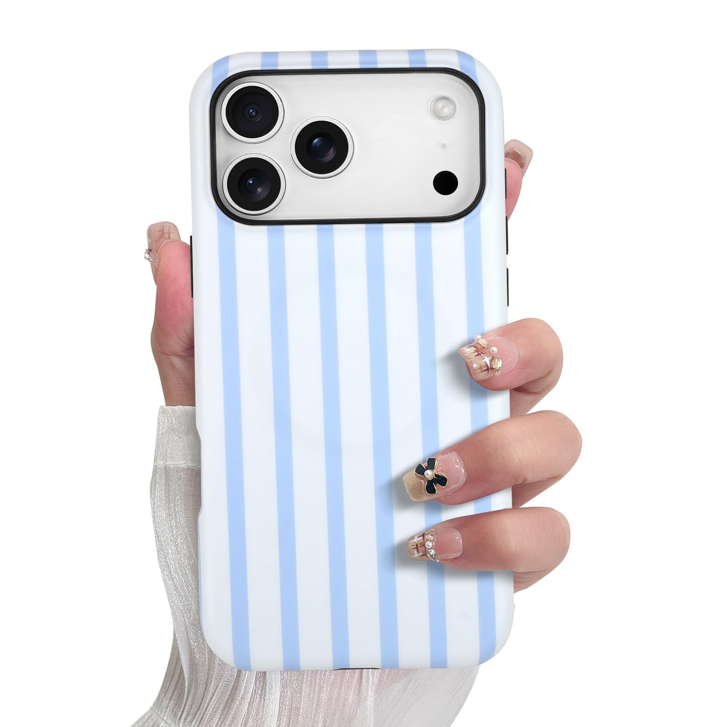 SOKAD Magnetic Vertical Stripes Phone Case for iPhone 17 Pro, Cute Light Blue Striped Line Pattern Compatible with Magsafe Matte