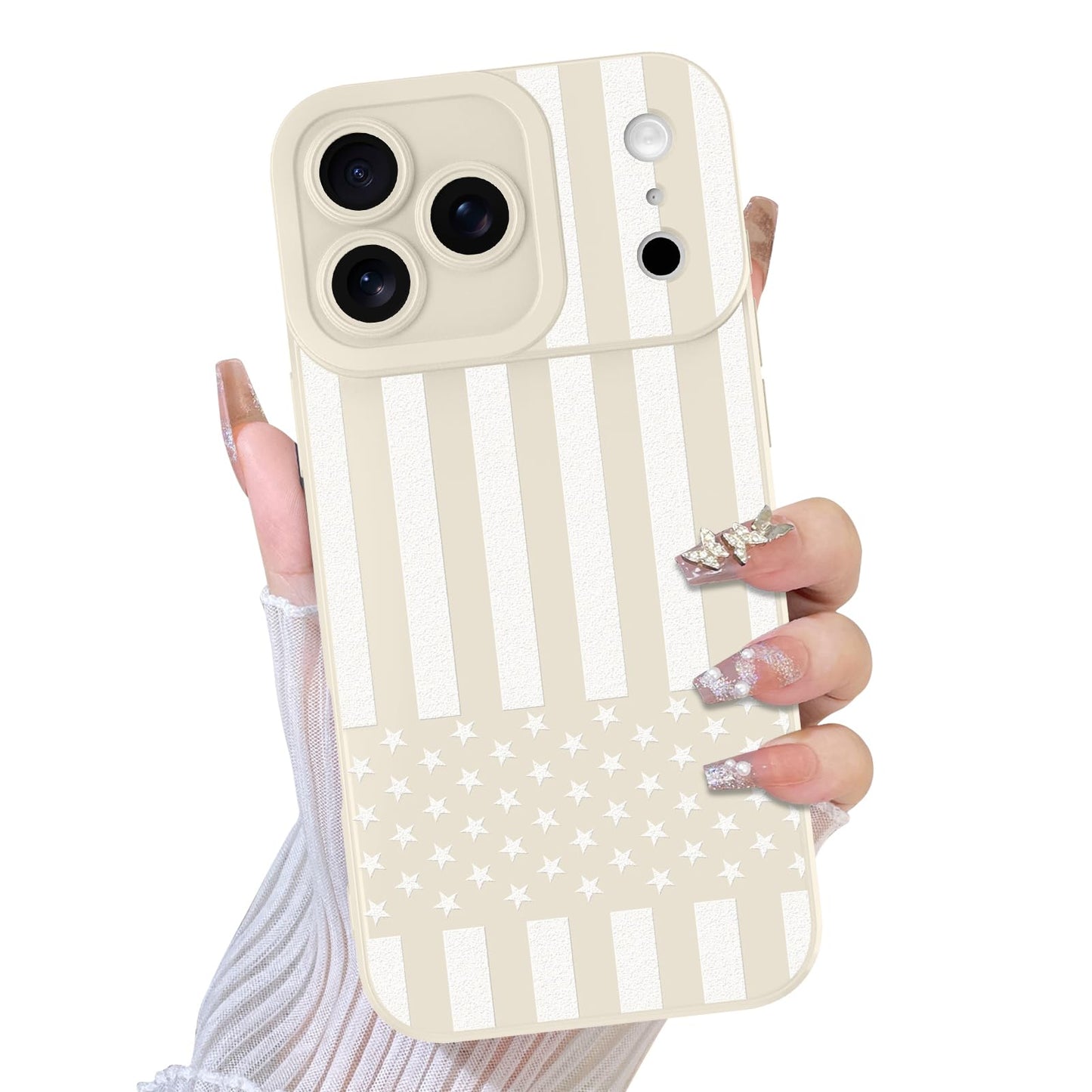 TEAUGHT Compatible with iPhone 17 Pro Case 2025 Cute Pattern Stripes Stars Shockproof Silicone Phone Cover for Girls Women -Whit