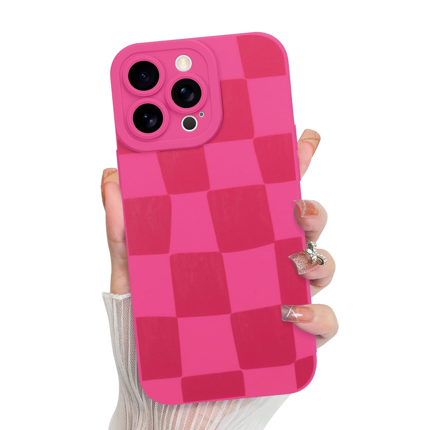 KANGHAR Compatible with iPhone 13 Pro Case, Silicone Checkered Cute Pattern, Camera Protection Soft Slim Phone Case for Girls Wo