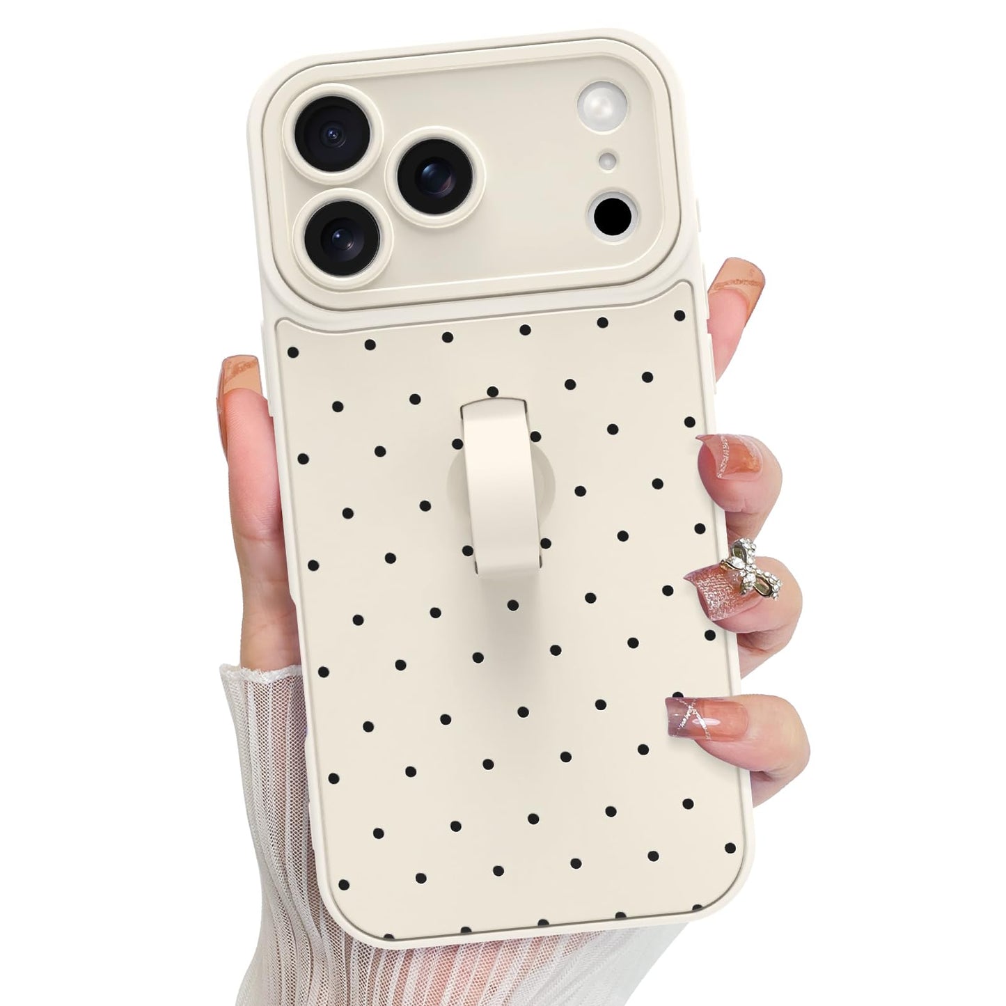KANGHAR Compatible with iPhone 17 Pro Max Case 2025, Silicone Spot Cute Pattern, Wristband Kickstand Camera Protection Soft Slim
