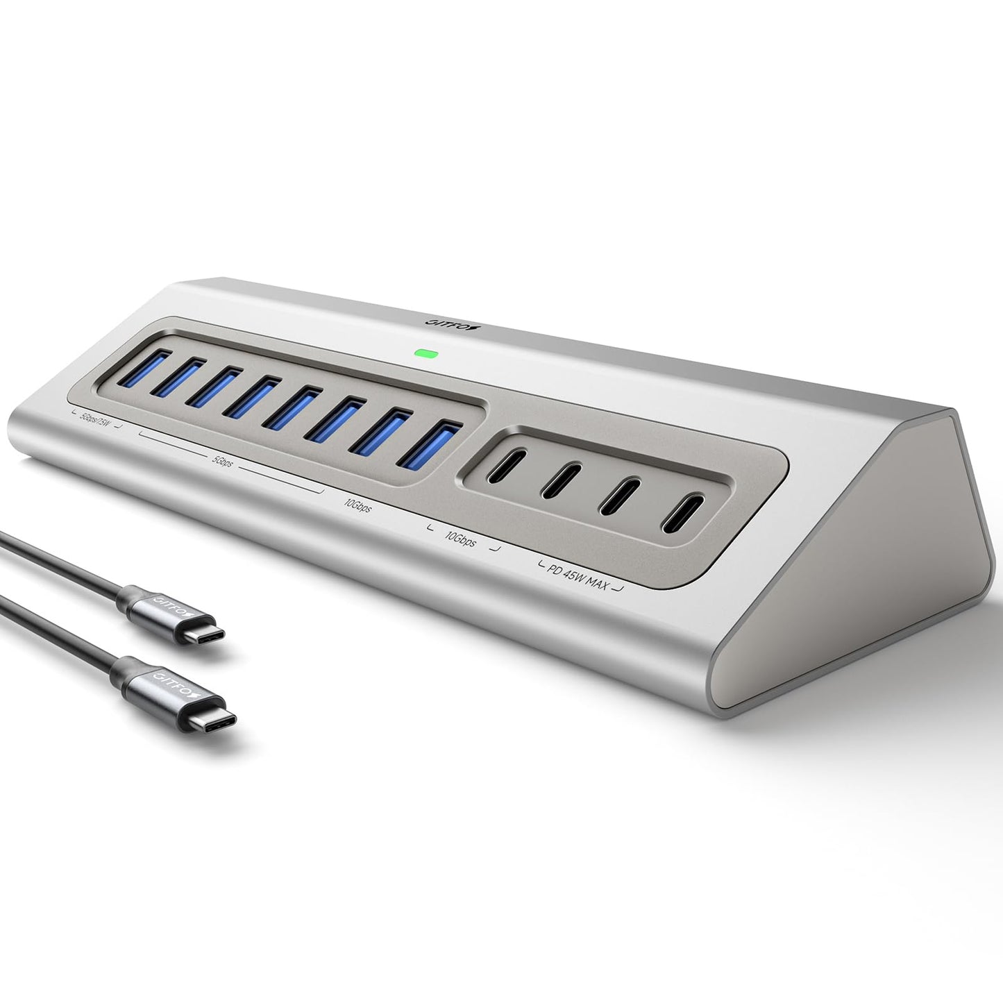 Gitfos Powered USB Hub,13 in 1 USB 3.2 Hub, USB C Hub with PD 100W, USB C 45W Charging,10Gbps Data, 7 USB A 3.0 Ports, 65W Power