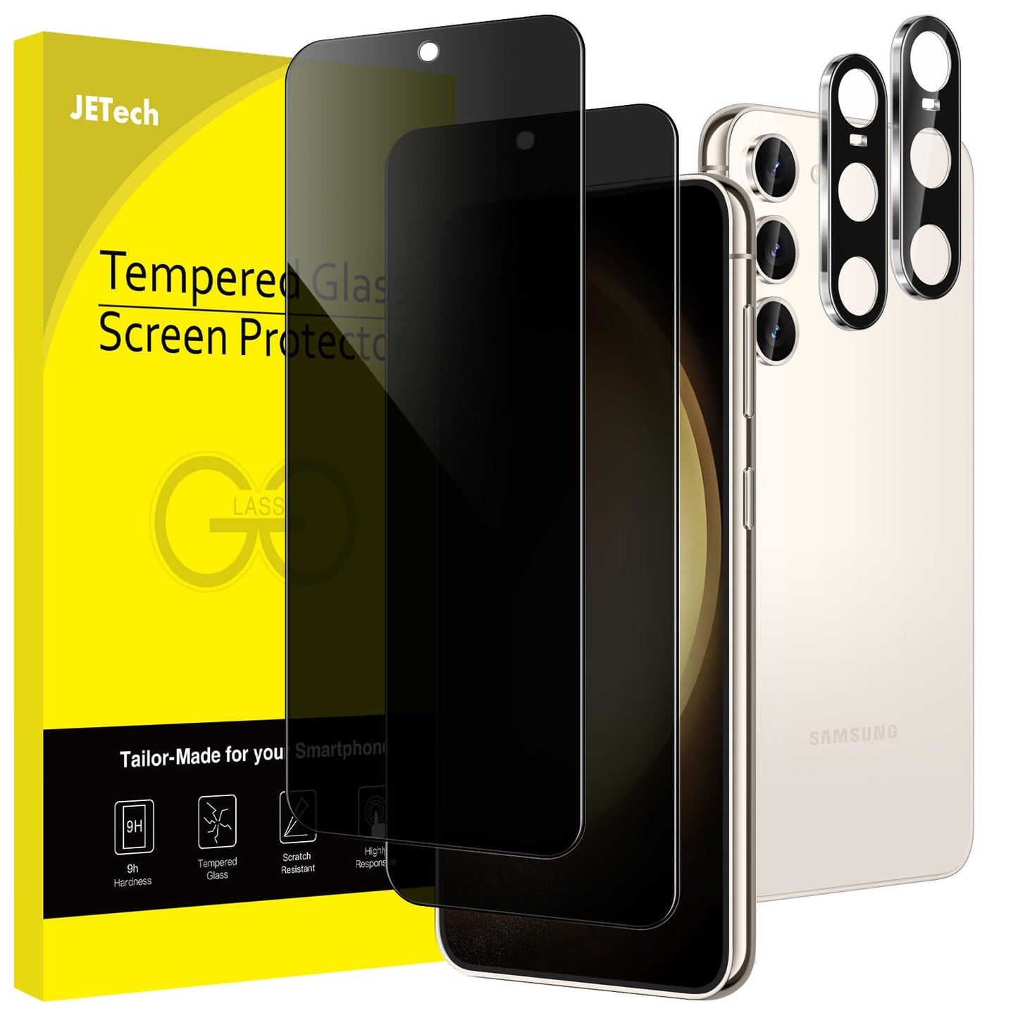 JETech Privacy Screen Protector for Samsung Galaxy S23 5G 6.1-Inch with Camera Lens Protector, Anti-Spy Tempered Glass Film, Fin