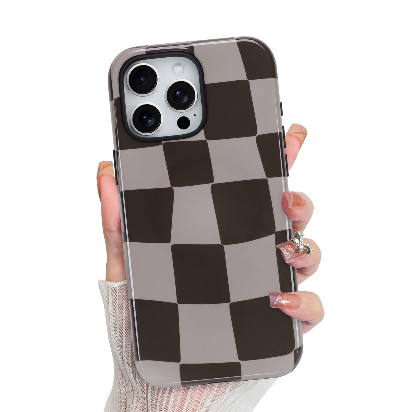 KANGHAR Compatible with iPhone 15 Pro Max Case, Aesthetic Checkered Cute Pattern, Support for MagSafe Shockproof Cover for Girls