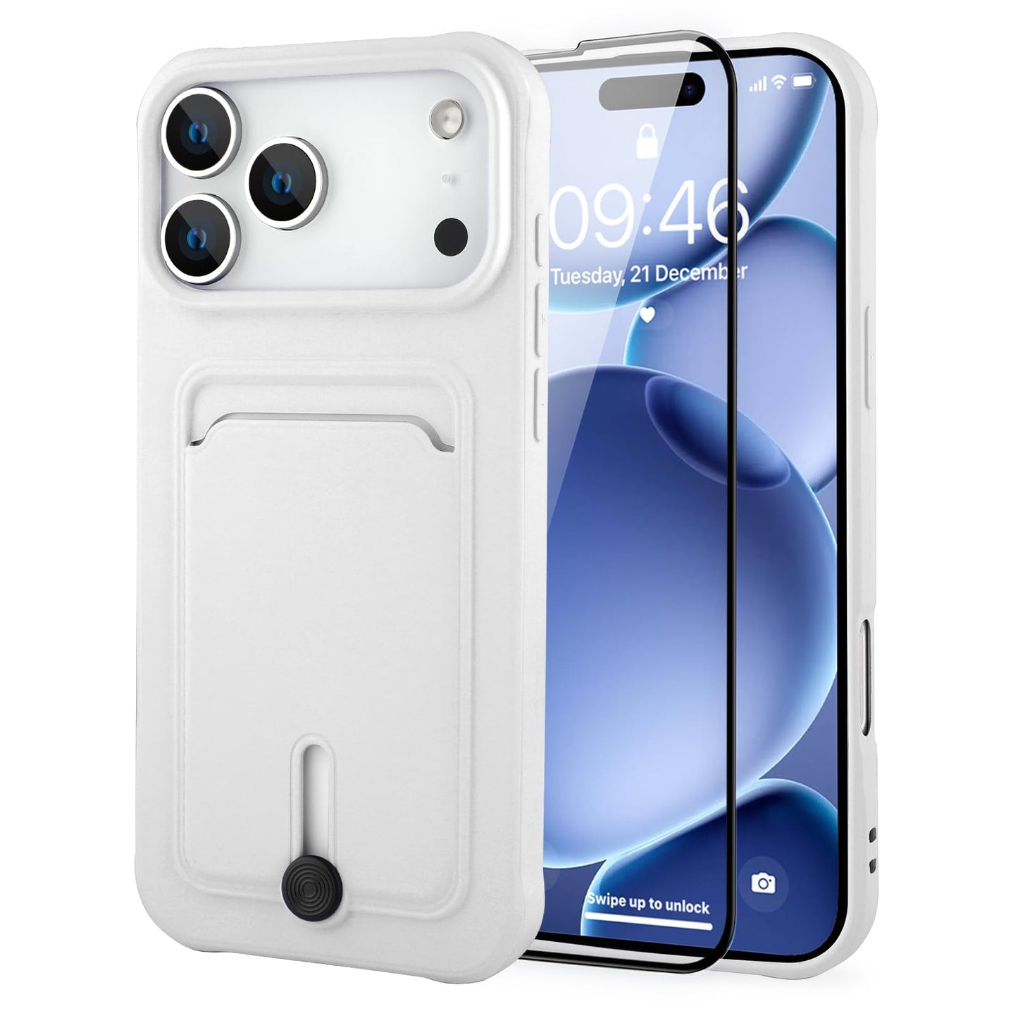 MZELQ TPU Wallet Compatible with iPhone 17 Pro Max Case 2025, Card Holder Camera Protection Cover + Screen Protector, Push-able