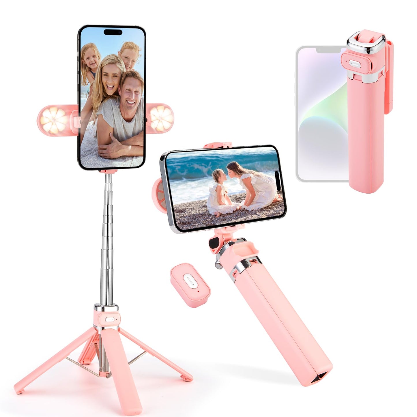 Mini Phone Tripod Stand,MQOUNY 38 Phone Tripod &Selfie Stick with Wireless Rechargeable Remote & Removable Light, Extendable Tri