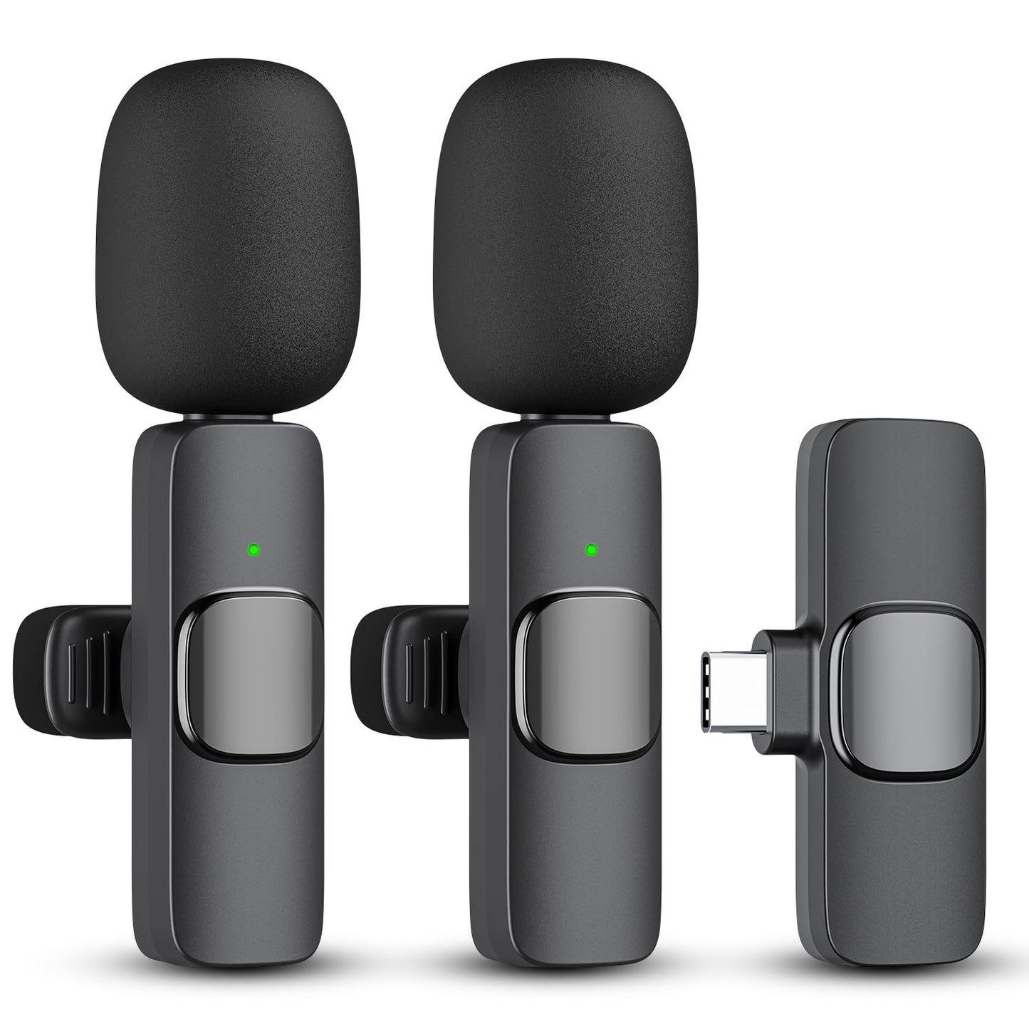 Kdewere 2 Pack Wireless Lavalier Microphone for iPhone 15/Android/Computer, Lapel Mics Plug-Play 2.4G Low Delay Built-in Noise R