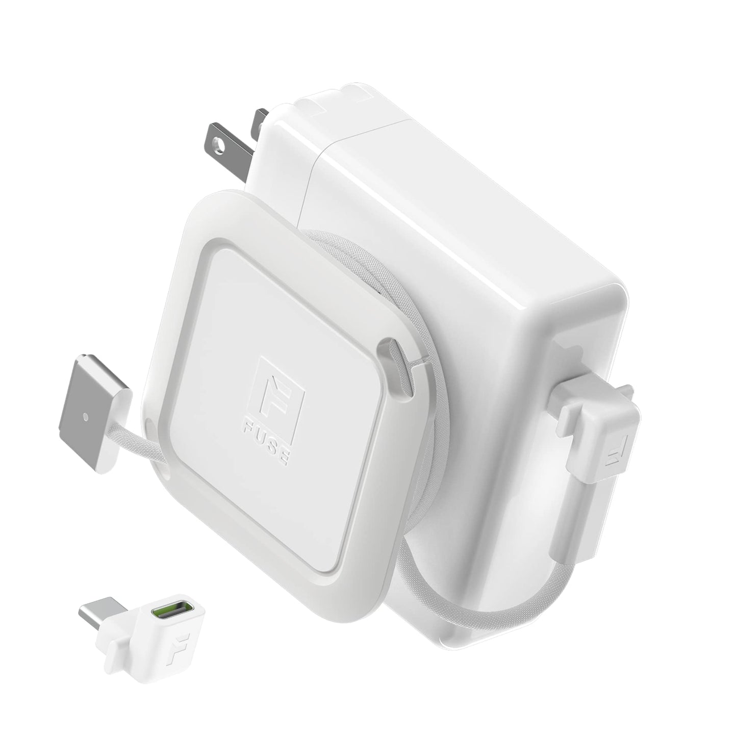 Fuse Reel The Side Kick Collapsible Charger Organizer With USB-C Right Angle Adapter Compatible with MacBook and PC charging cor
