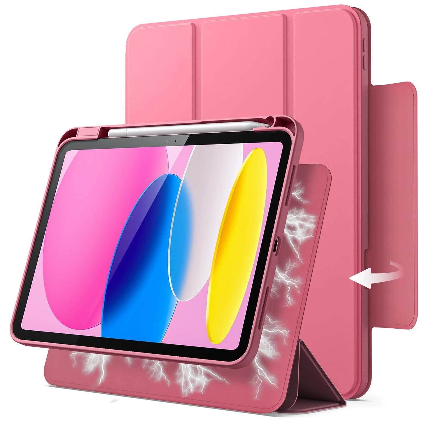 JETech Magnetic Detachable Case for iPad (A16) 11th/10th Generation (2025/2022) with Pencil Holder, Removable Rotating Clear Cov