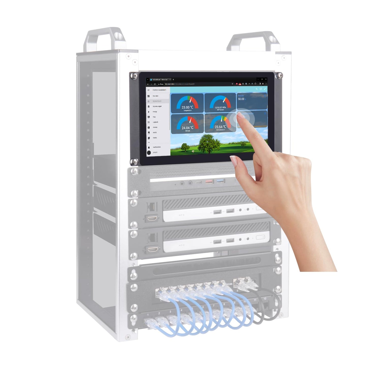 GeeekPi 9 inch 1280x720 LCD Touch Screen 3U Rack Mount Monitor for DeskPi RackMate T0/T1/T2/T0 Plus/T1 Plus/TL1 Server Cabinet