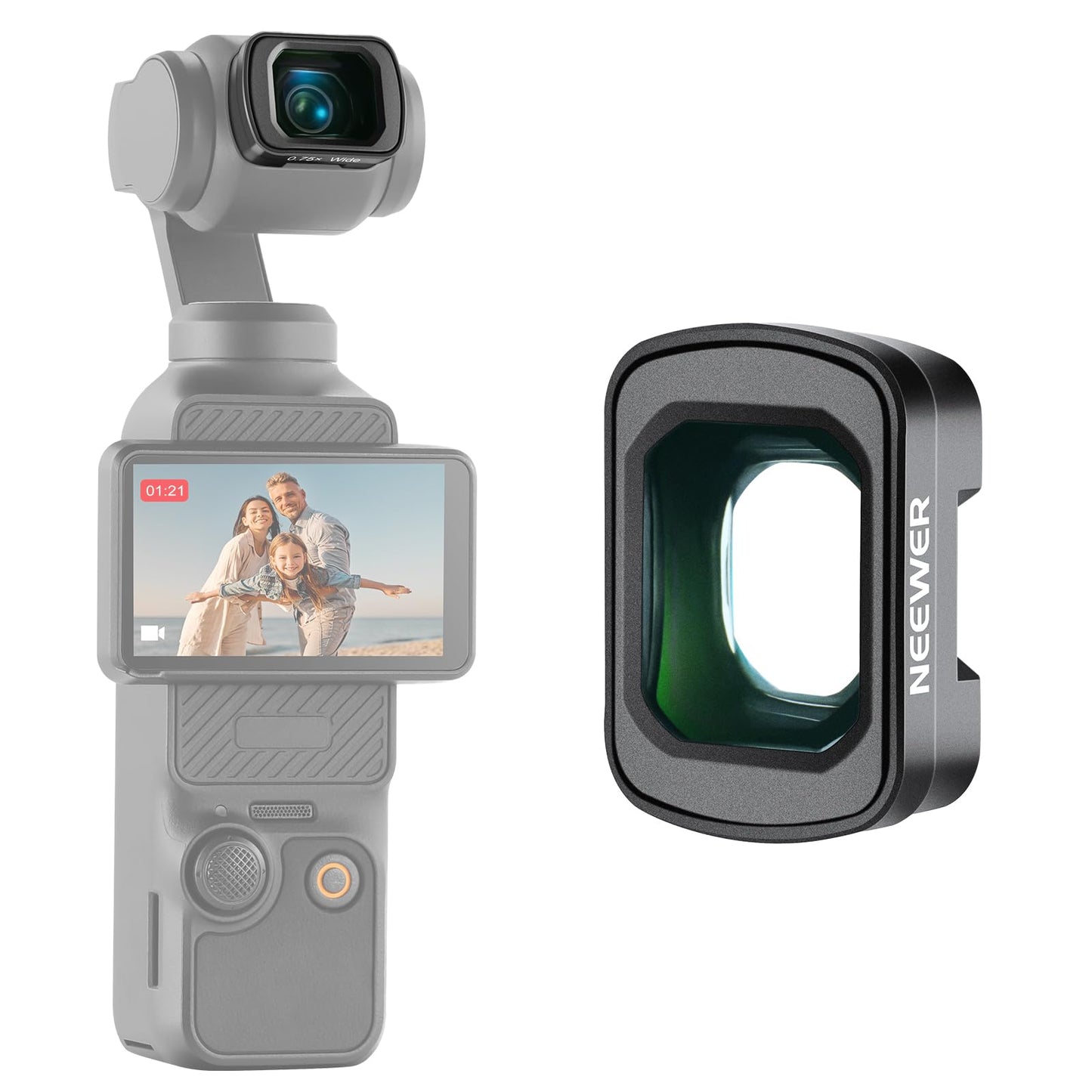 NEEWER 0.75X Wide Angle Lens Compatible with DJI OSMO Pocket 3 Creator Combo Accessories, Expanded FOV of 108, Magnetic Coated A