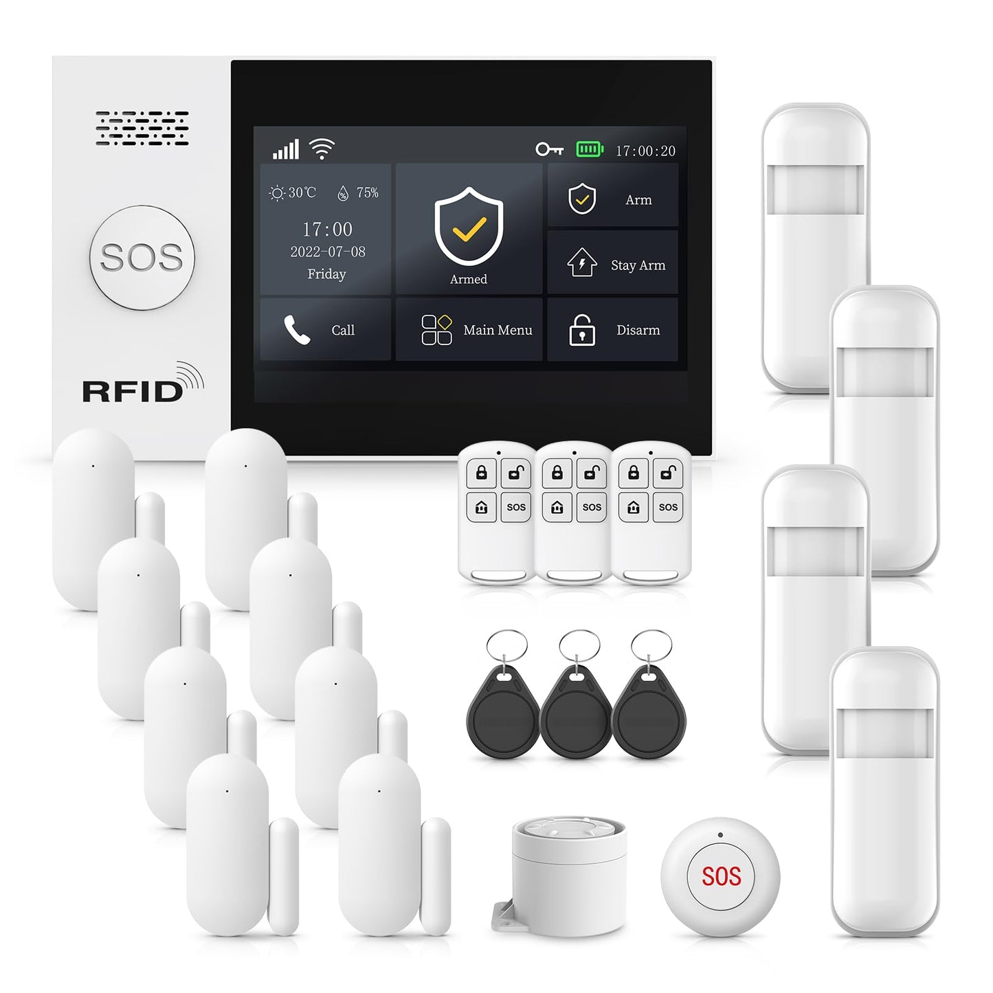 Alarm System for Home Security,21Pcs DIY Kit Touch Screen Siren Hub with Loud Alarm,SOS Button,Window Alarms, Remotes,Door/Motio