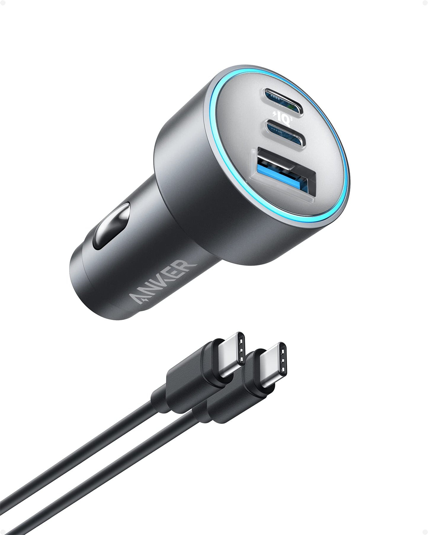 Anker 67W Compact Fast Car Charger - 3 Ports, USB-C Cable Included, Black, Model A2731