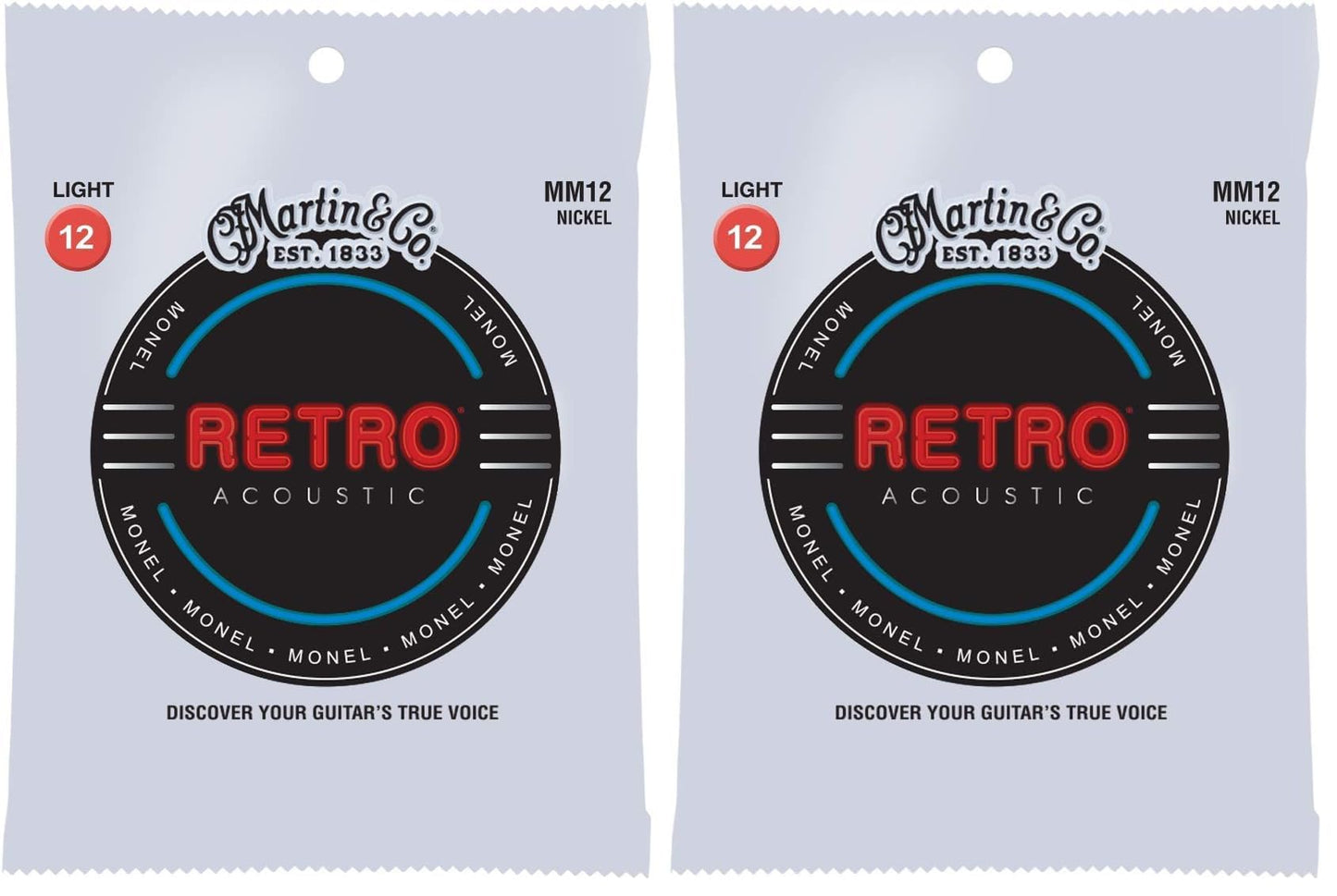 Martin Retro Acoustic MM12 Light-Gauge Guitar Strings, Monel Nickel (Pack of 2)