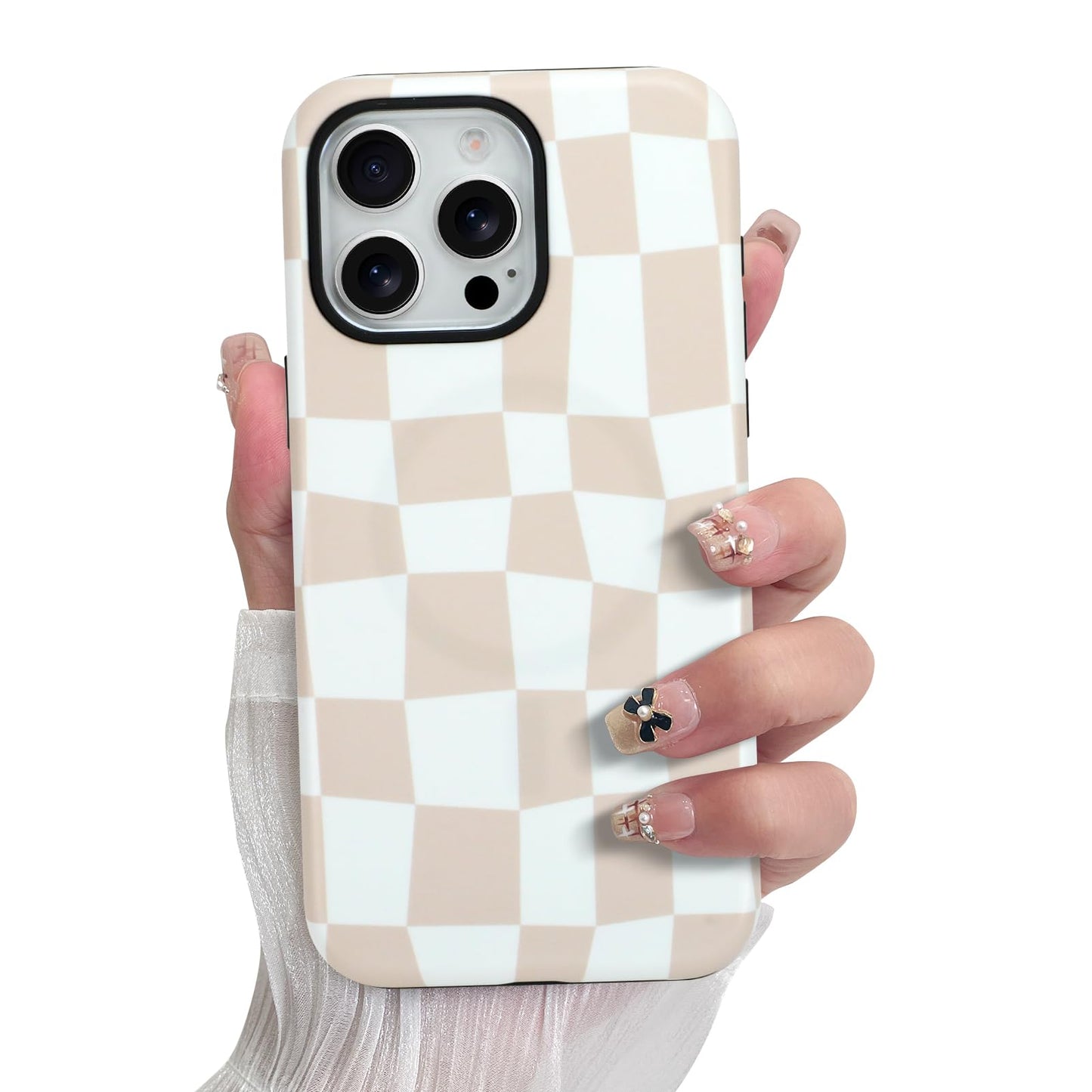 SOKAD Magnetic Checkered Phone Case for iPhone 15 Pro Max, Cute Grids Plaid Checkerboard Pattern Compatible with Magsafe Matte P