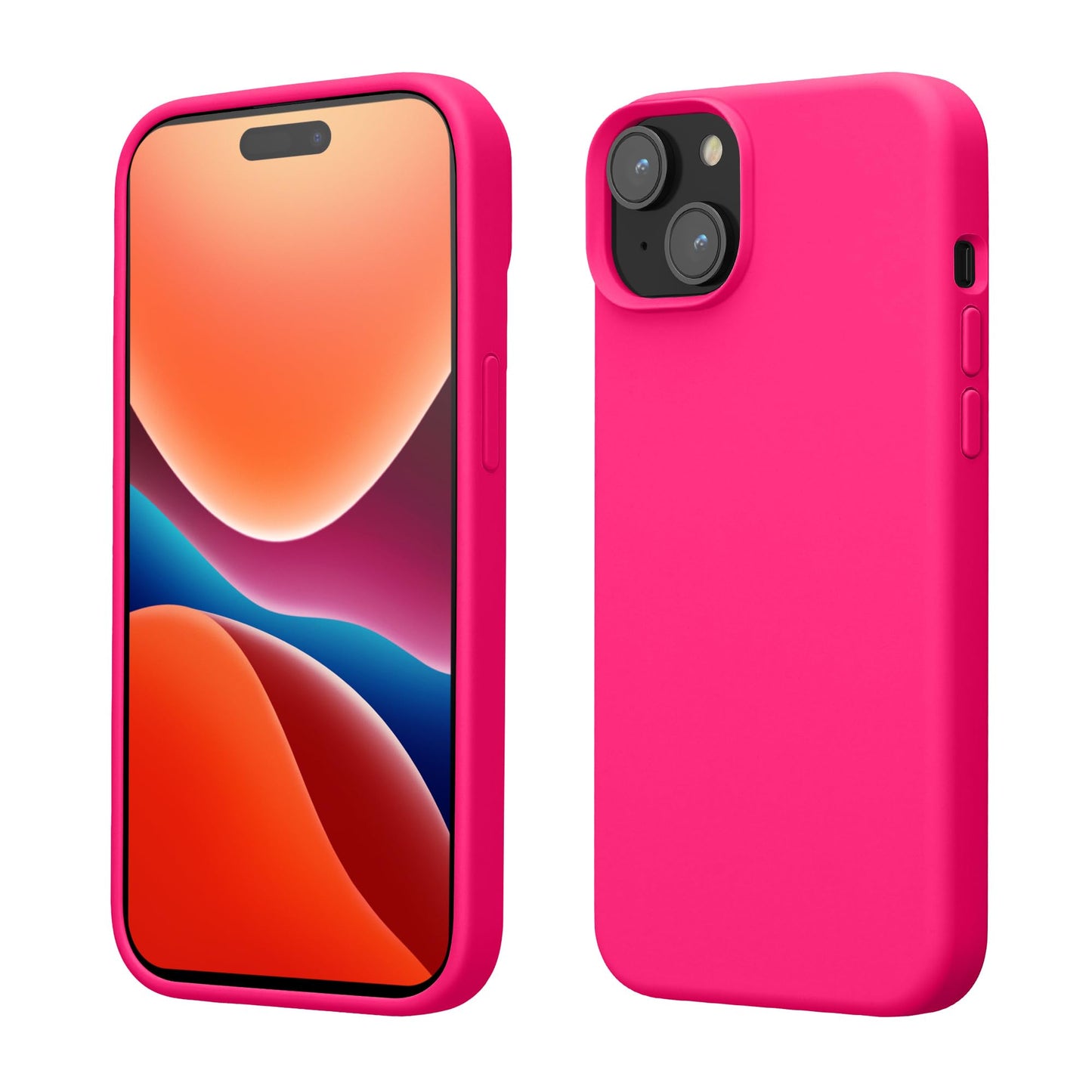 kwmobile Case Compatible with iPhone 15 Case - Slim Soft TPU Silicone Cover - Neon Pink