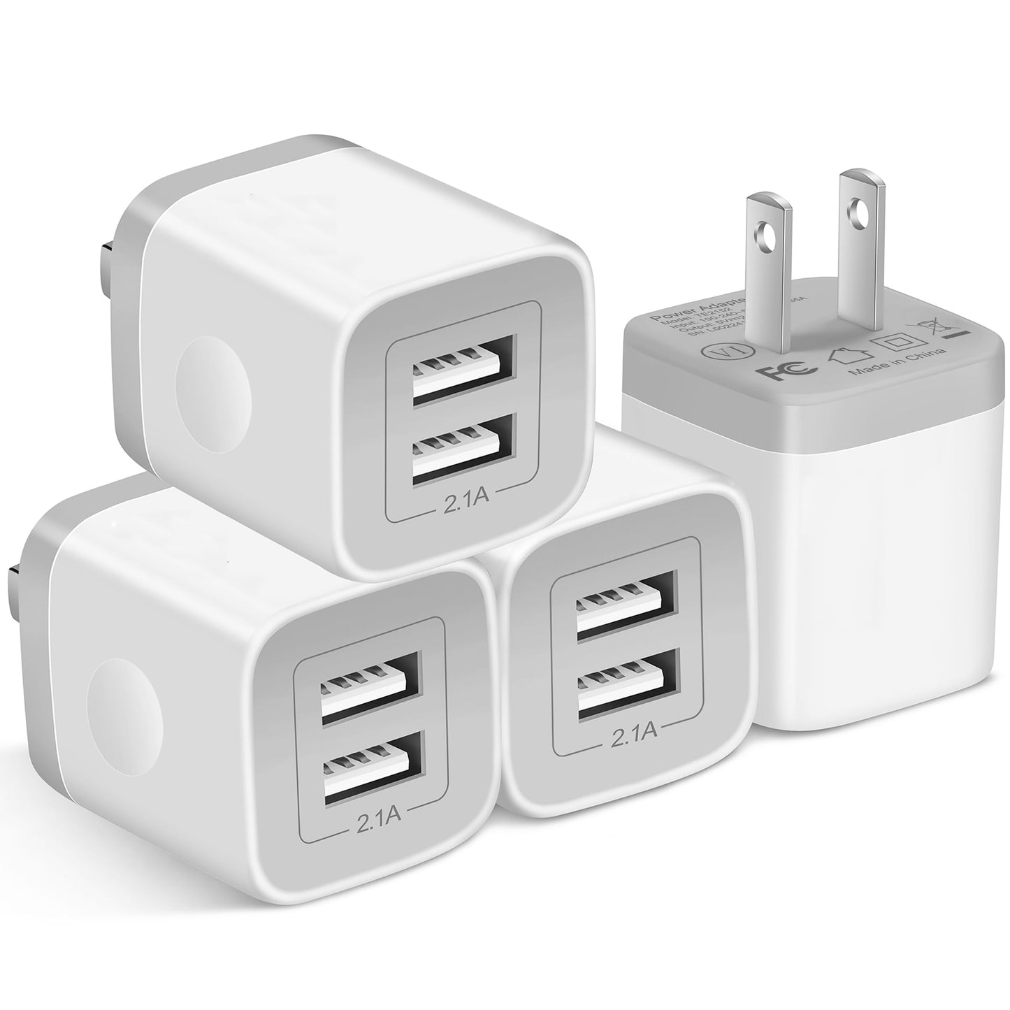 X-EDITION USB Wall Charger, 4-Pack 2.1A Dual Port USB Cube Power Adapter Charger Plug Charging Blocks Brick for iPhone 16e/16/15