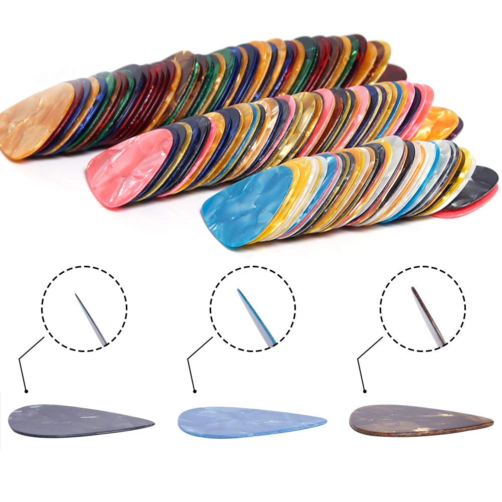 Augshy Guitar Picks, 150 Pack Premium Celluloid Guitar Pick Variety Pack Thin, Medium & Heavy Gauges for Acoustic Guitar, Electr