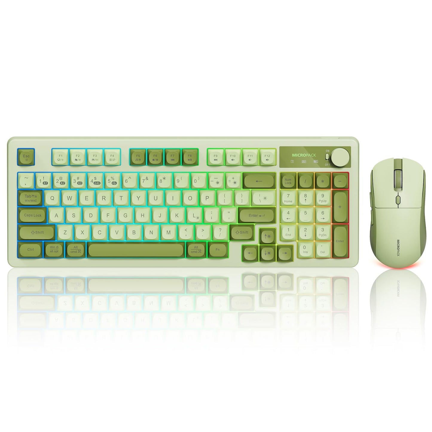 Wireless Keyboard and Mouse Combo Creamy with Number Pad for Desktop Mac iPad Bluetooth/2.4ghz/Wired Rechargeable Light up RGB Q